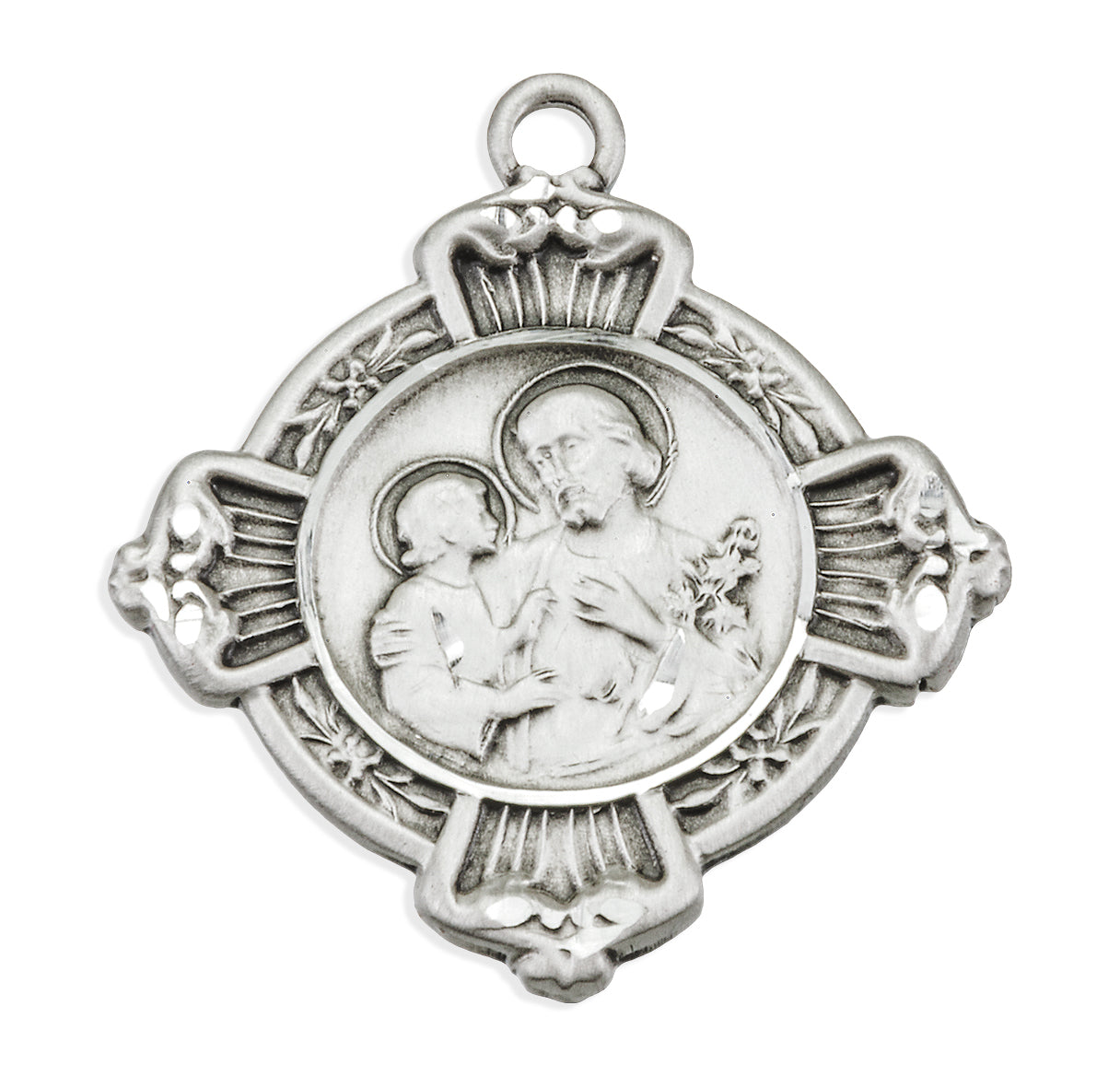 Sterling Silver St. Joseph Cross Medal Pendant with Chain