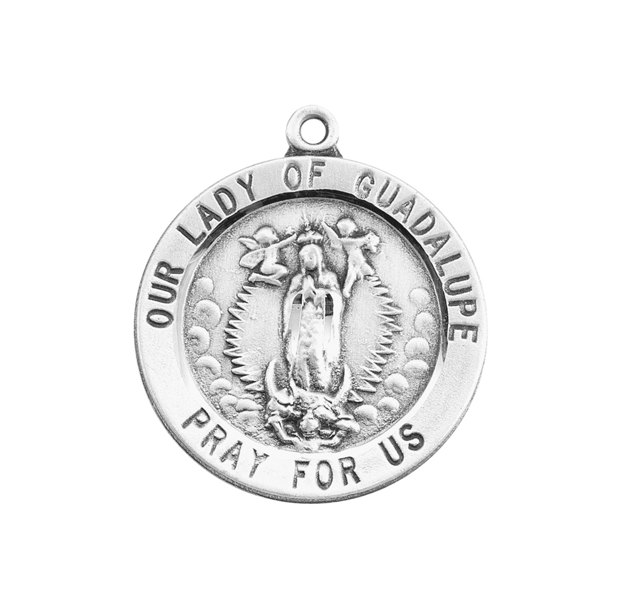 Our Lady of Guadalupe Round Sterling Silver Medal Pendant with Chain