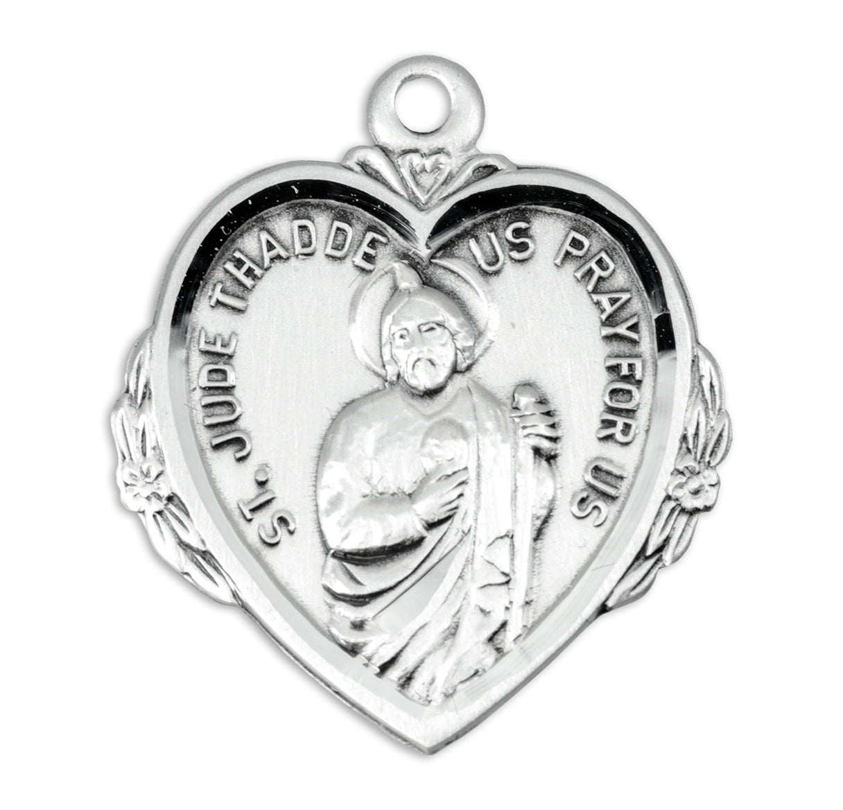 Saint Jude Heart Sterling Silver Medal Pendant with Chain