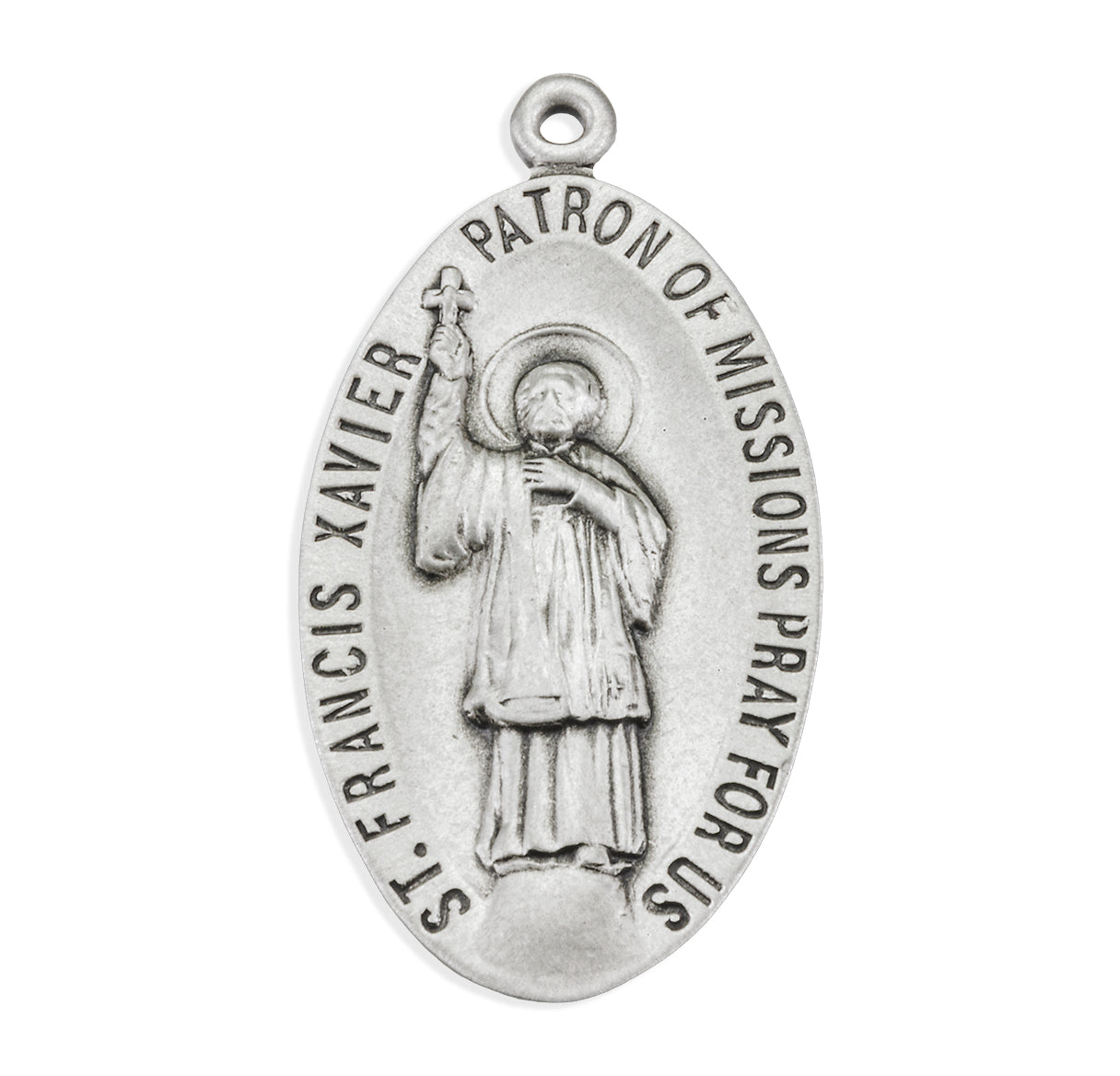 Sterling Silvr St. Francis Xavier Oval Medal with HIS Reverse 24"
