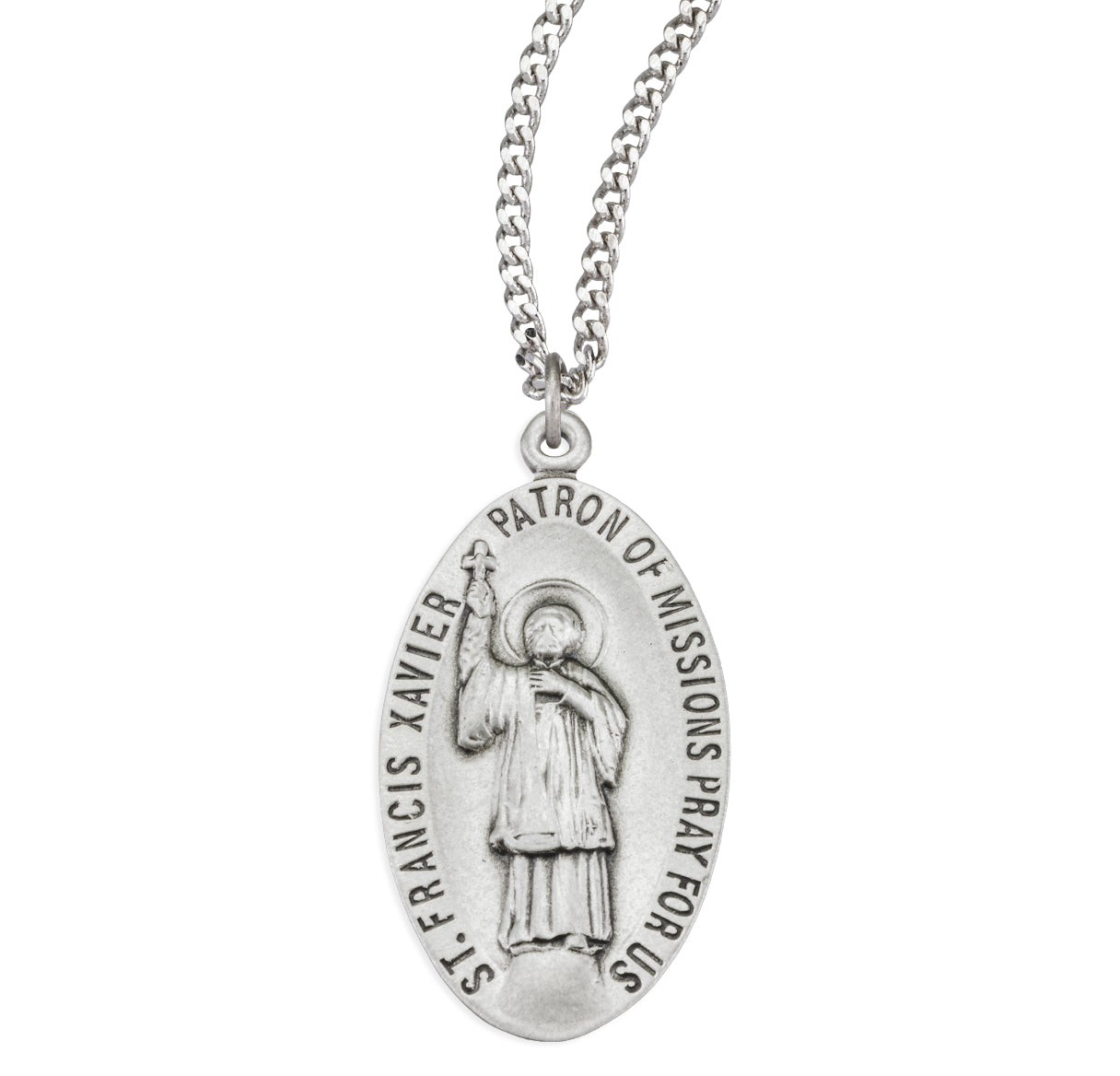 Sterling Silvr St. Francis Xavier Oval Medal with HIS Reverse 24"