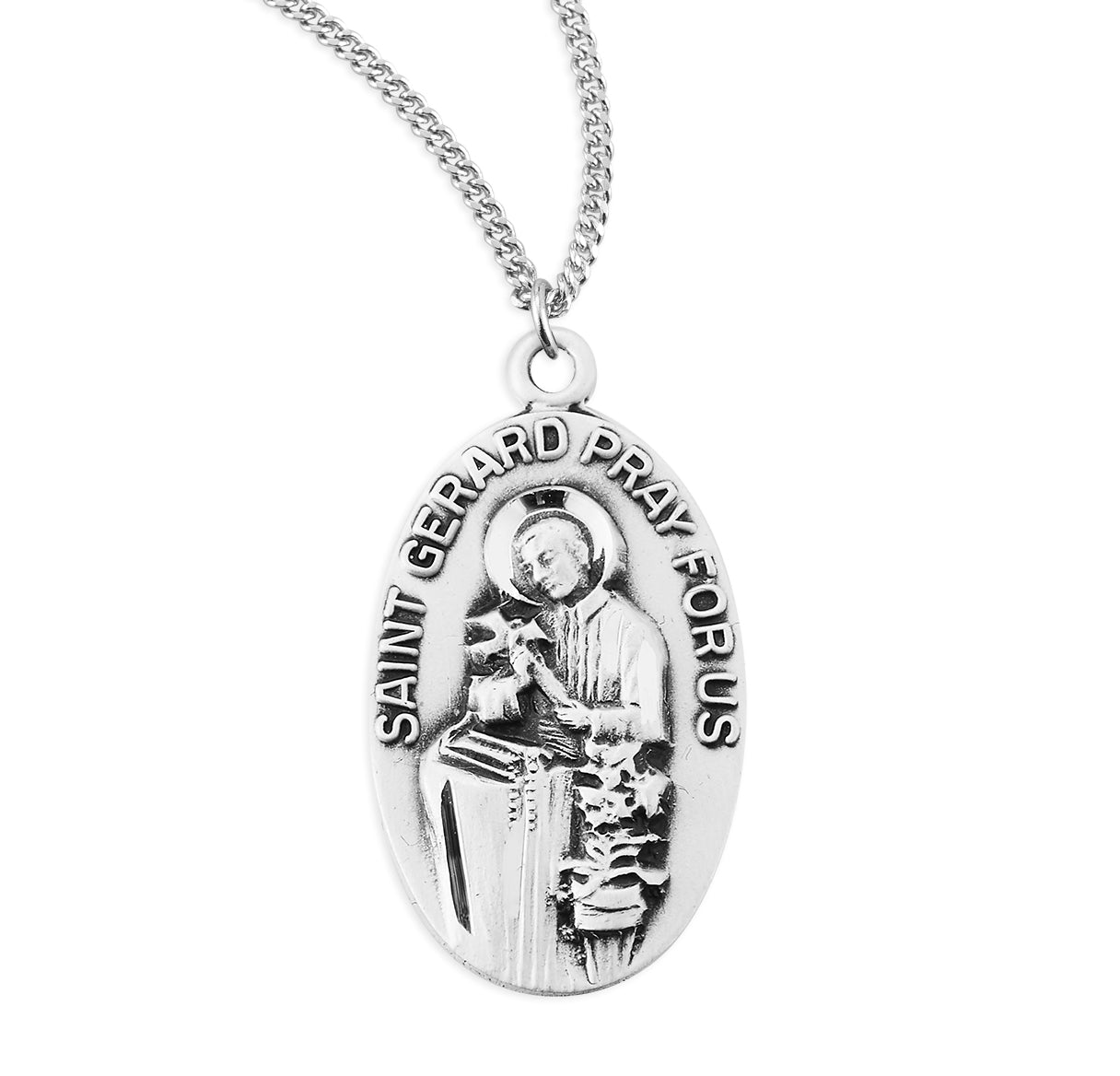 Sterling Silver St. Gerard Medal Pendant with Chain