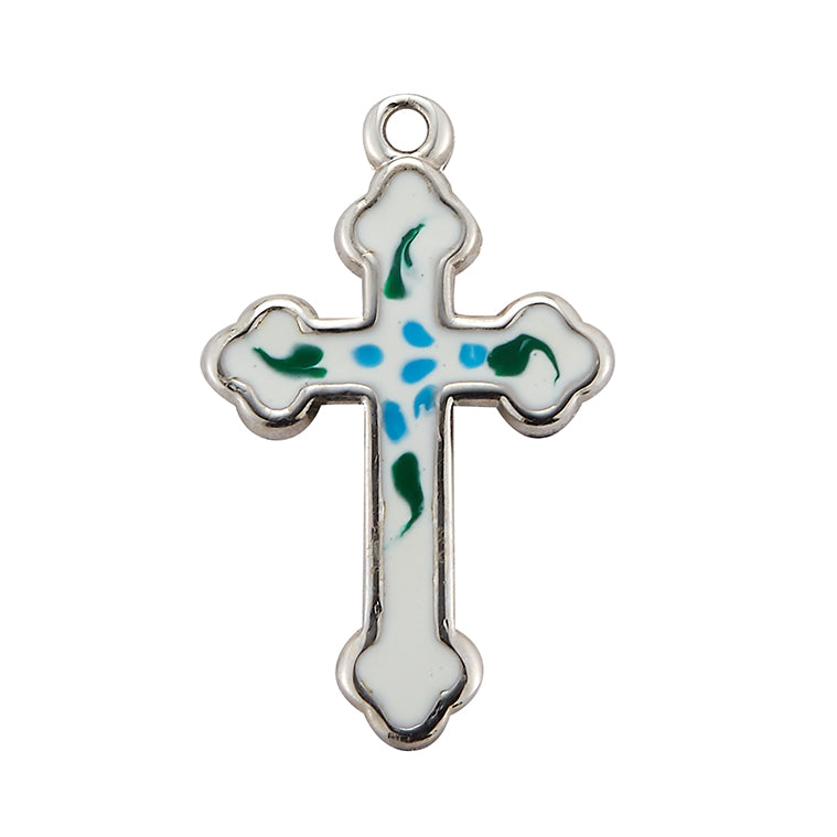 Sterling Silver Budded Latin Style Enameled Cross