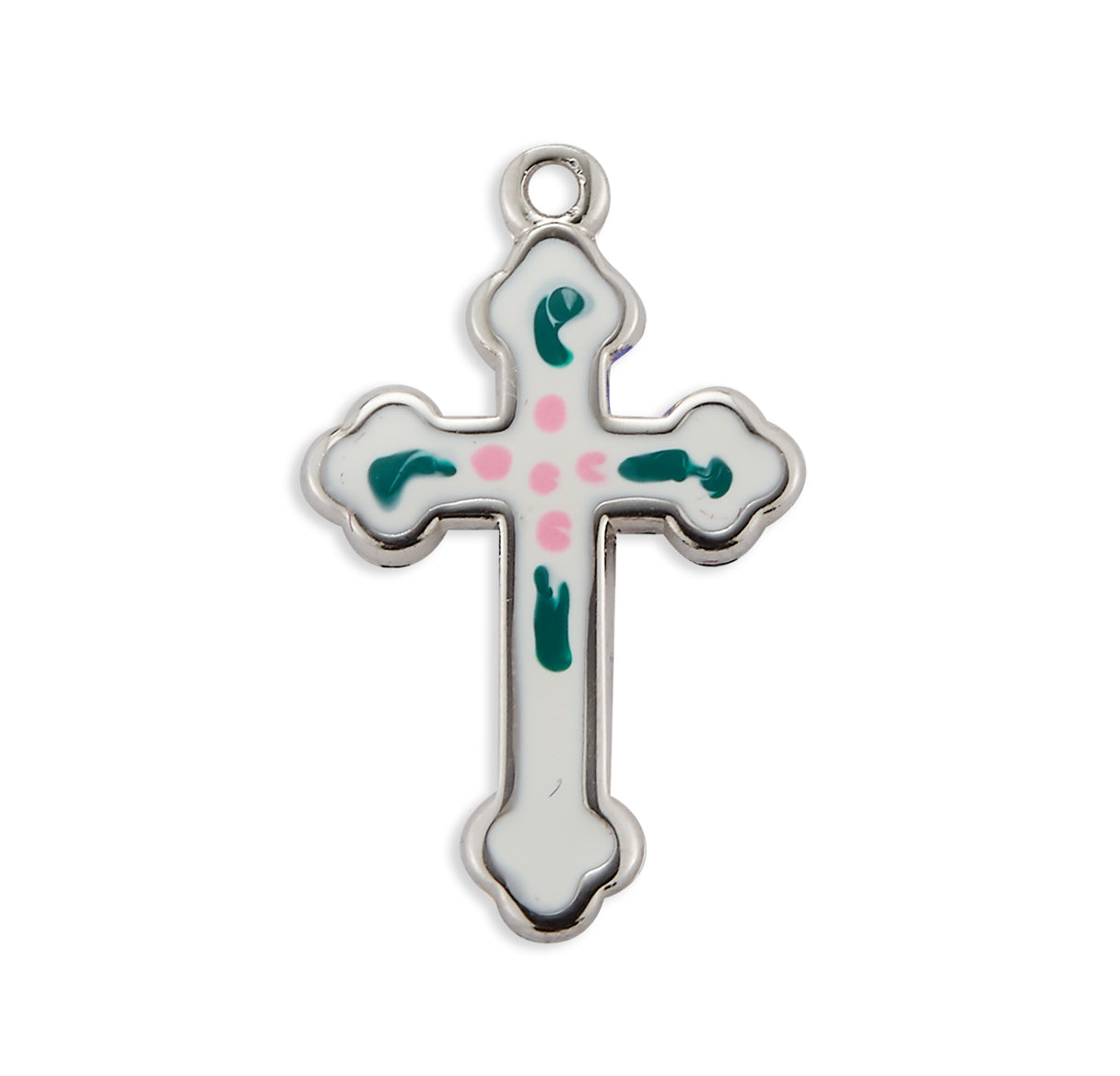 Sterling Silver White Enameled Cross