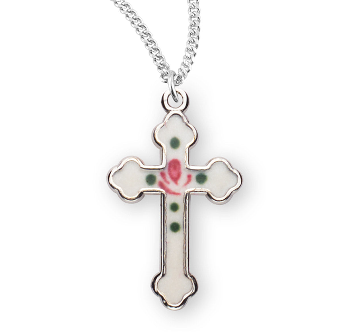 Sterling Silver White Enameled Cross