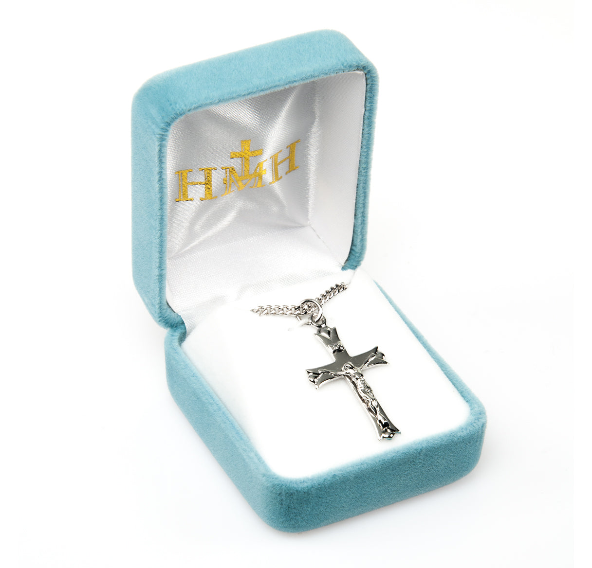 Leaf Tipped Sterling Silver High Polished Crucifix
