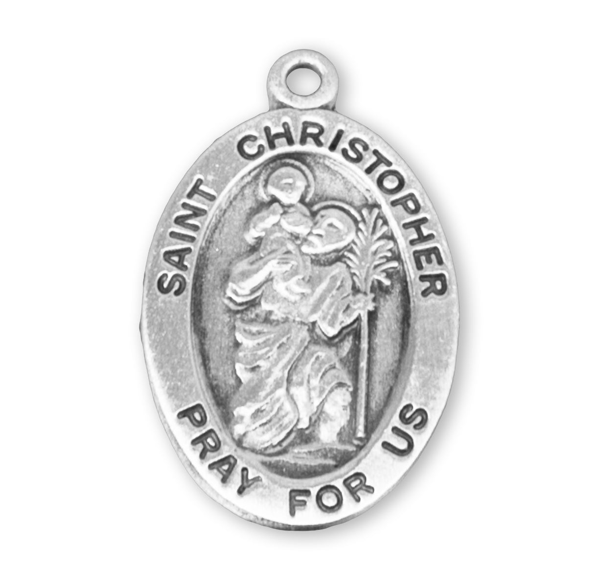 Saint Christopher Oval Sterling Silver Medal Pendant with Chain