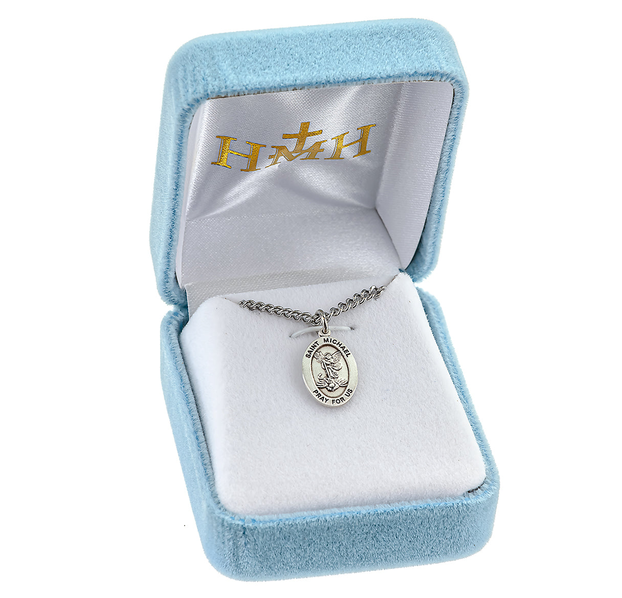 Saint Michael Archangel Oval Sterling Silver Medal Pendant with Chain