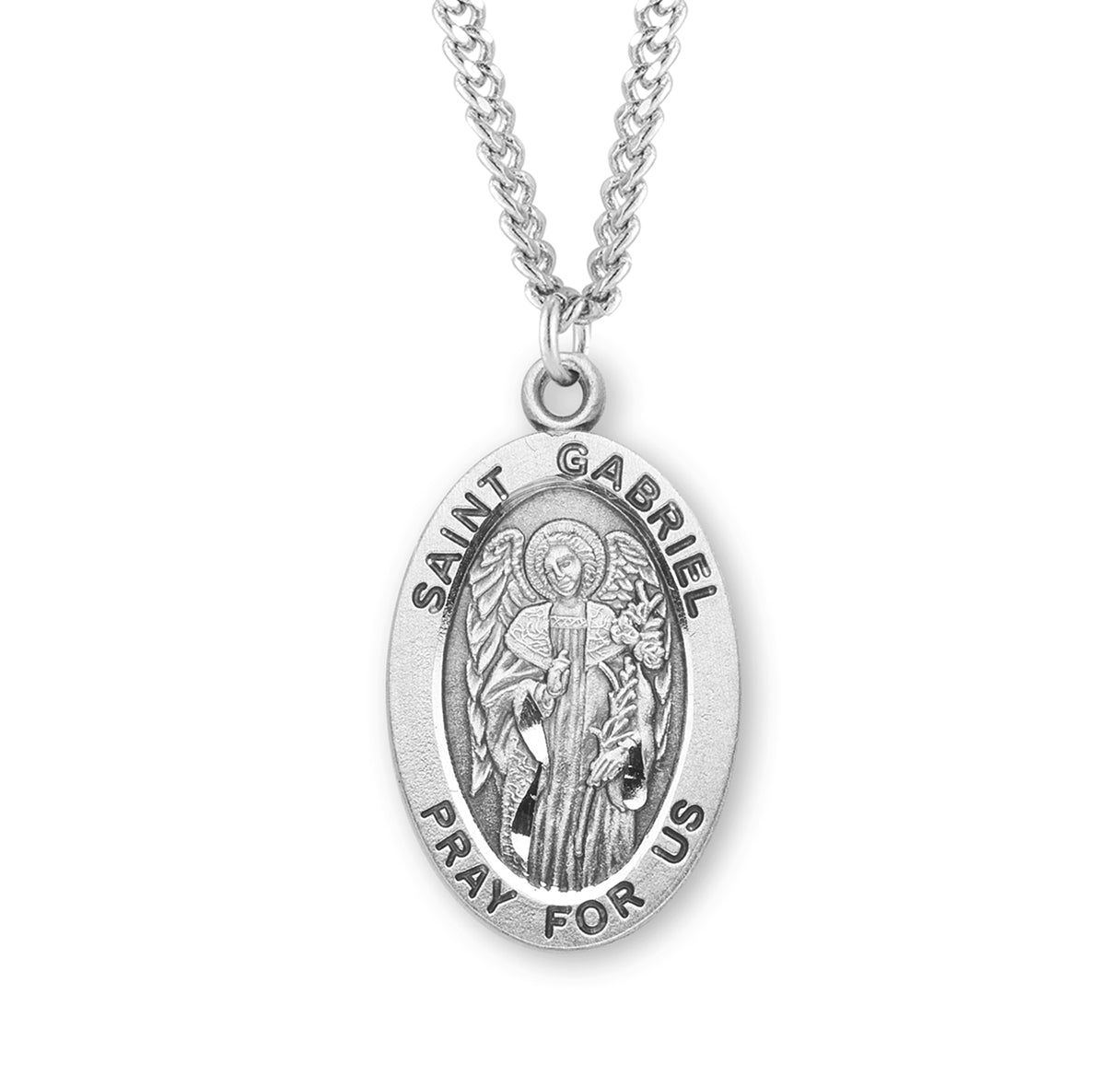 Patron Saint Gabriel Oval Sterling Silver Medal Pendant with Chain