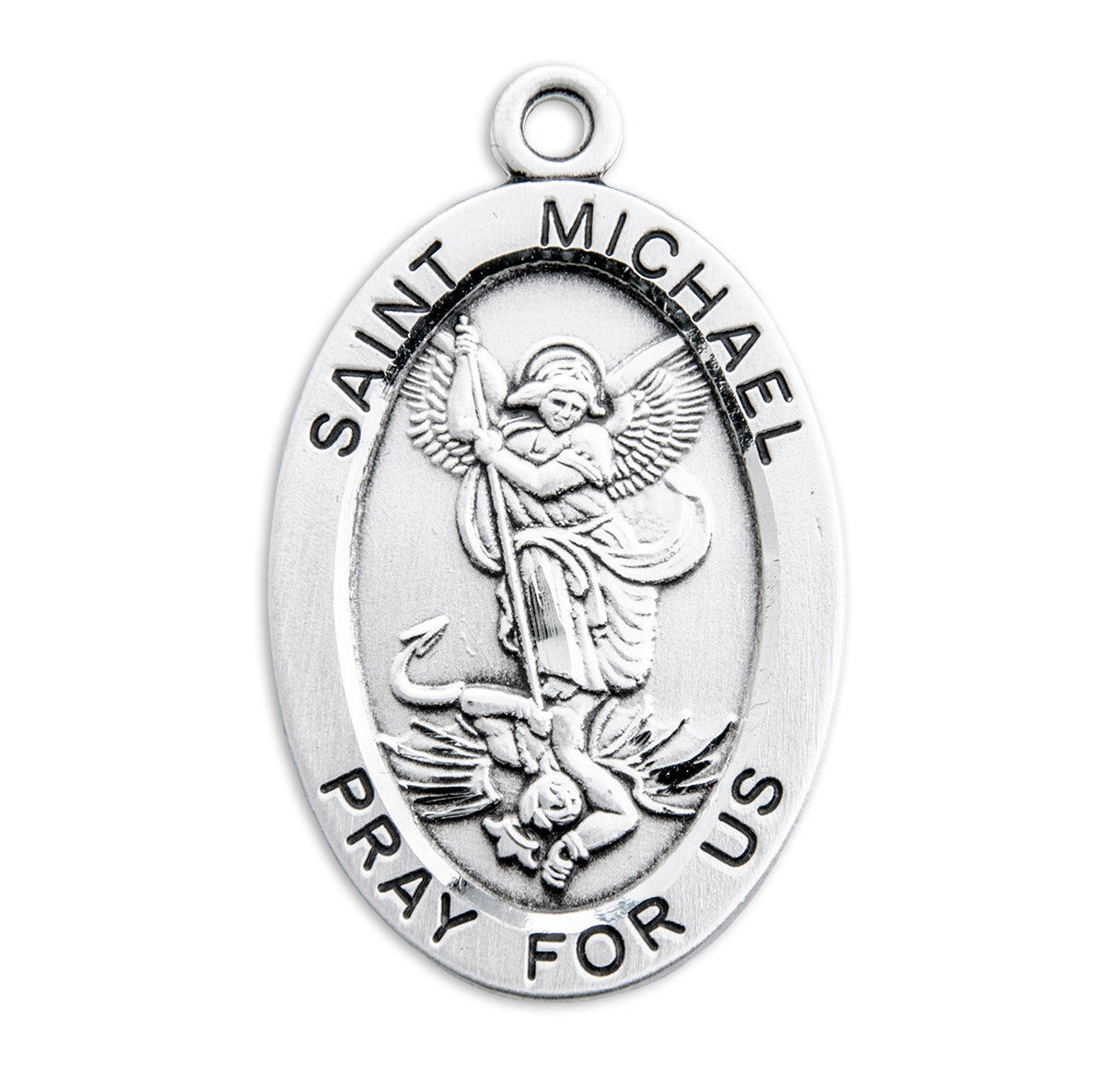 Patron Saint Michael Oval Sterling Silver Medal Pendant with Chain