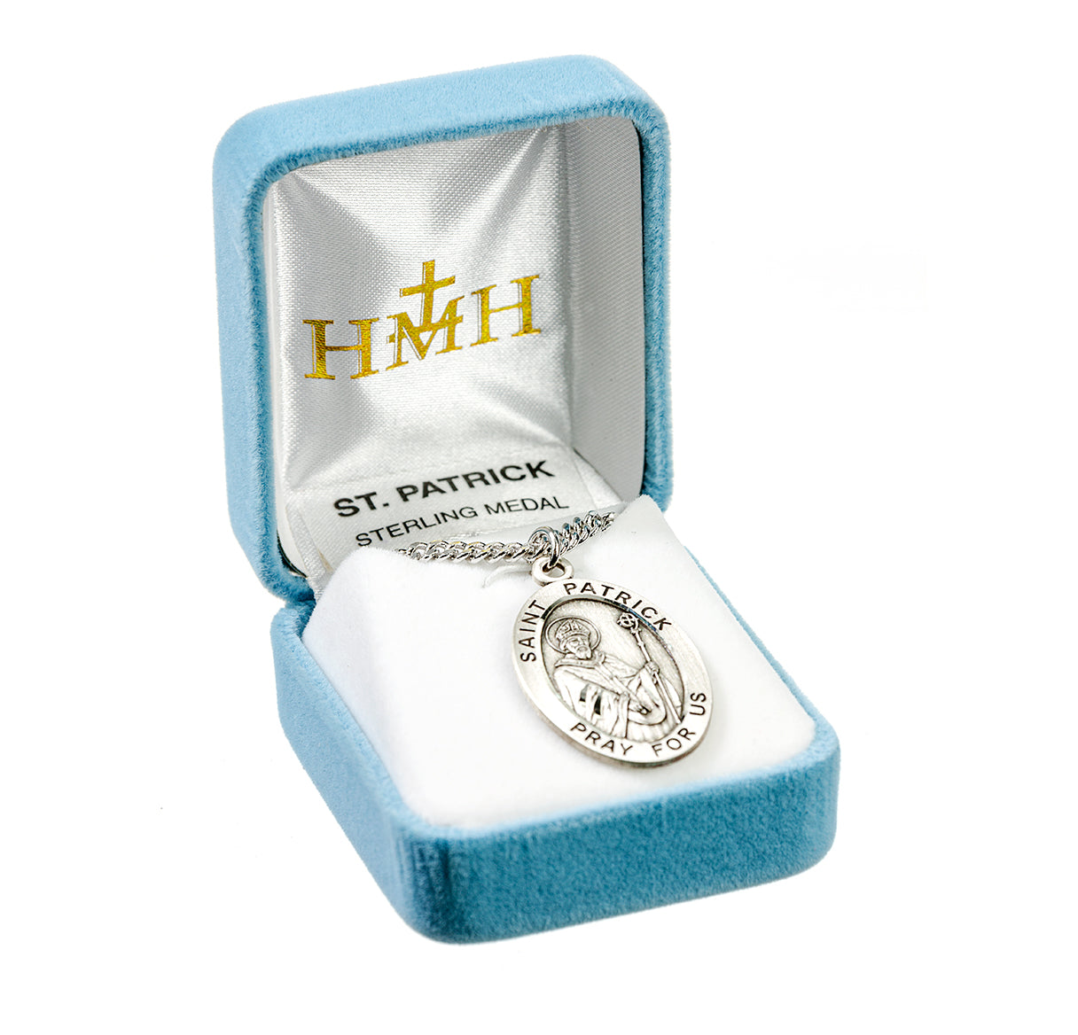 Patron Saint Patrick Oval Sterling Silver Medal Pendant with Chain