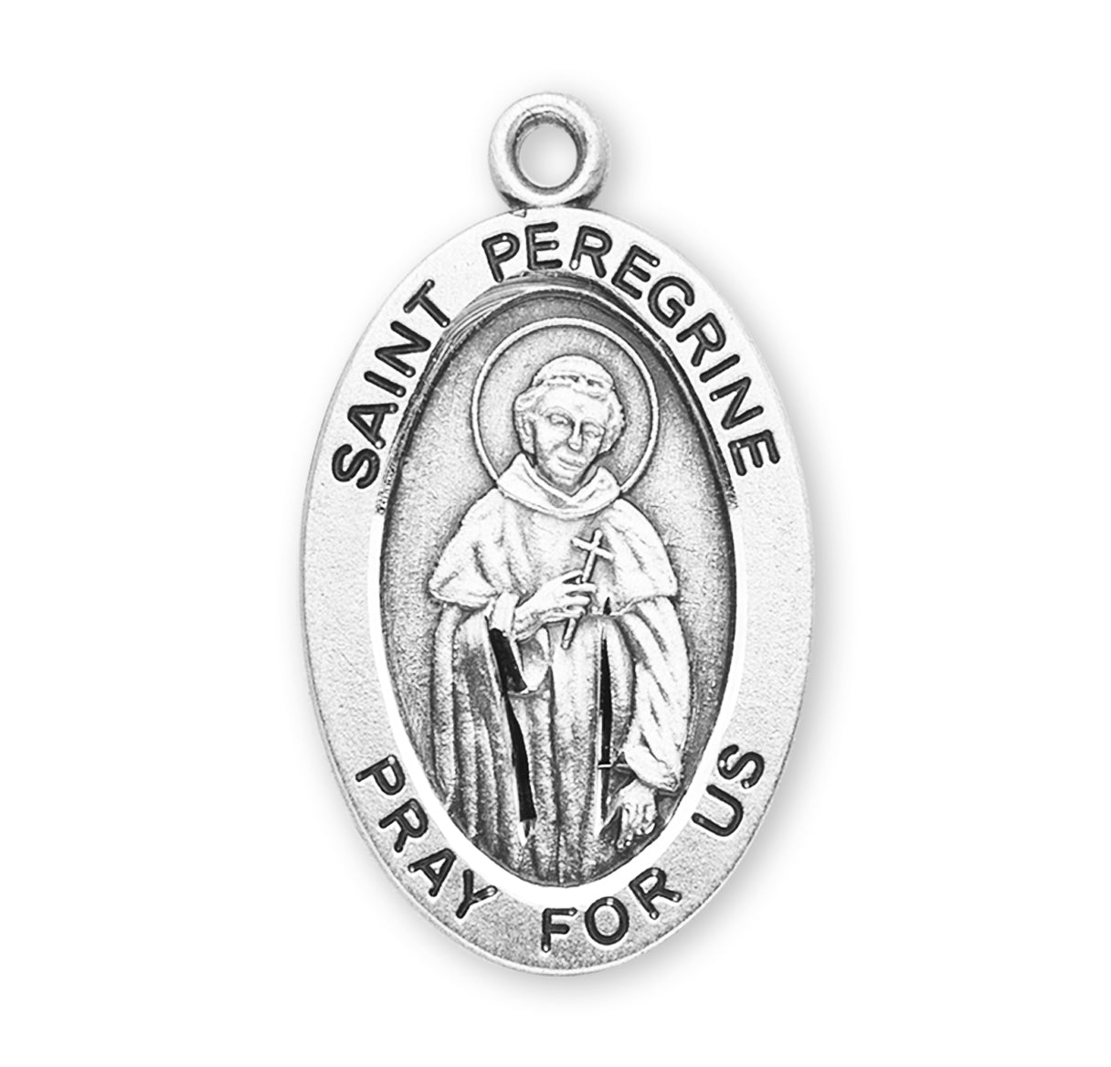 Patron Saint Peregrine Oval Sterling Silver Medal Pendant with Chain