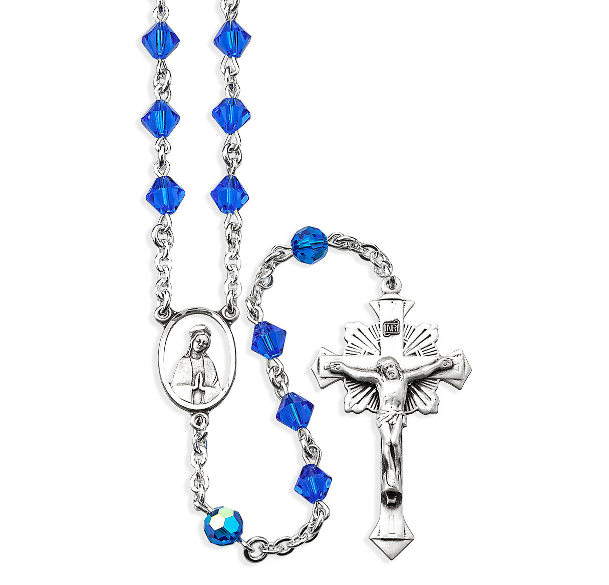 6mm Finest Sapphire Bi-Cone Beads with 6mm Faceted Round Finest Sapphire Crystal O.F. Beads | Catholic Jewelry