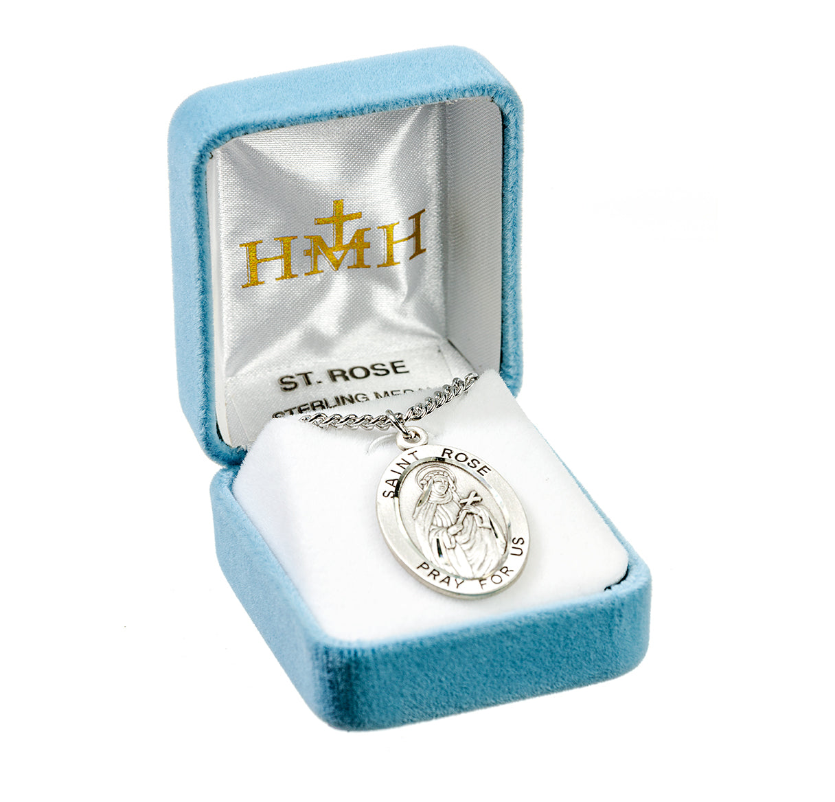 Patron Saint Rose Oval Sterling Silver Medal Pendant with Chain