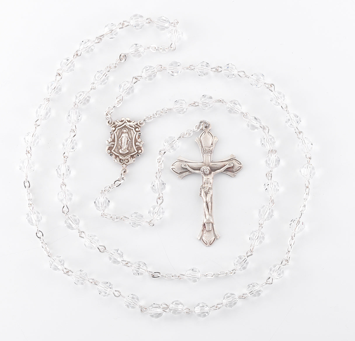 Sterling Silver Rosary Hand Made with finest Austrian Crystal 6mm Clear Faceted Round Beads by HMH