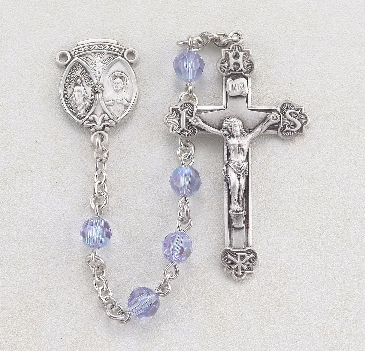 Sterling Silver Rosary Hand Made with finest Austrian Crystal 6mm Light Sapphire Faceted Round Beads by HMH