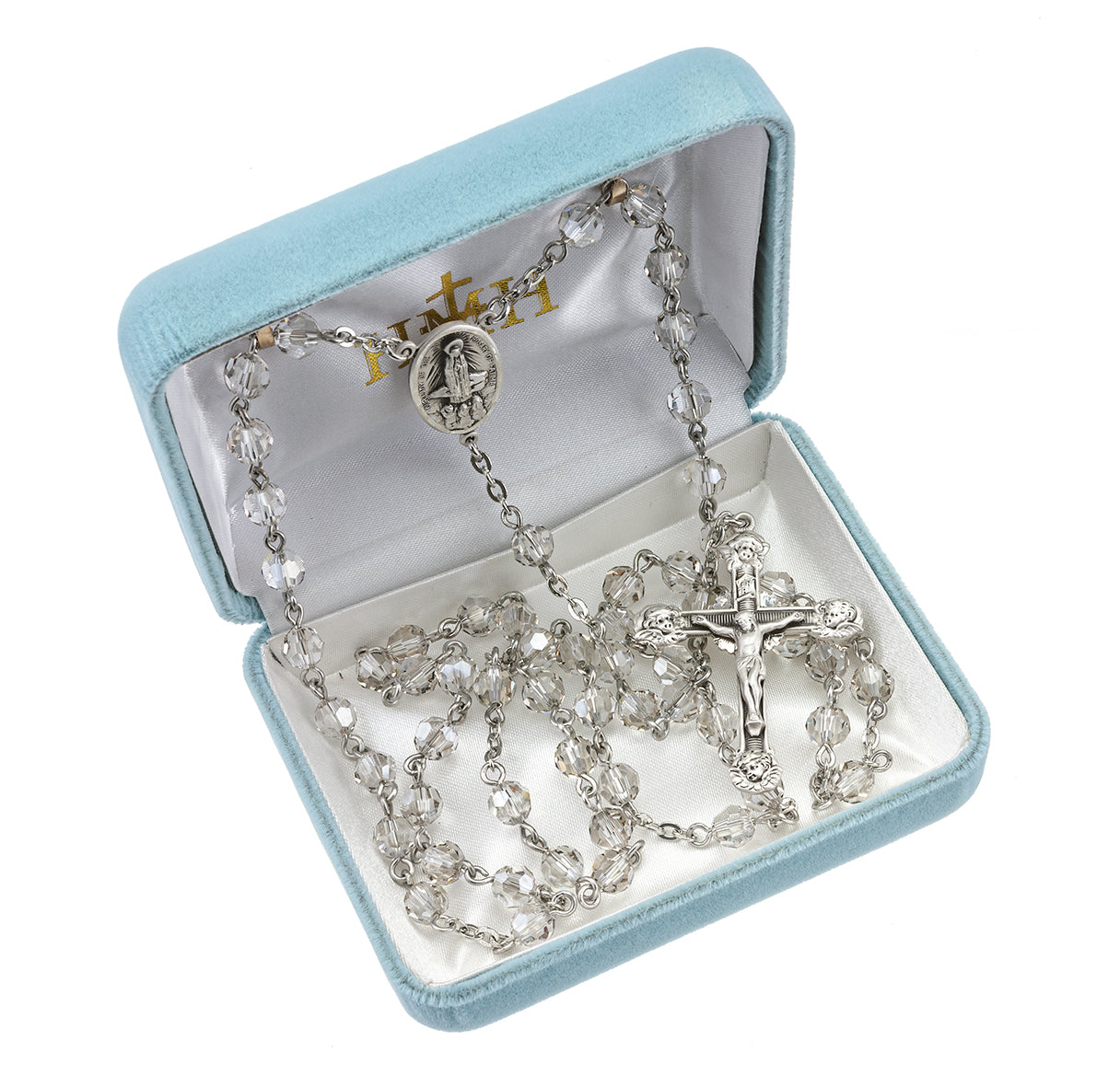 Sterling Silver Rosary Hand Made with finest Austrian Crystal 6mm Smoked Faceted Round Beads by HMH
