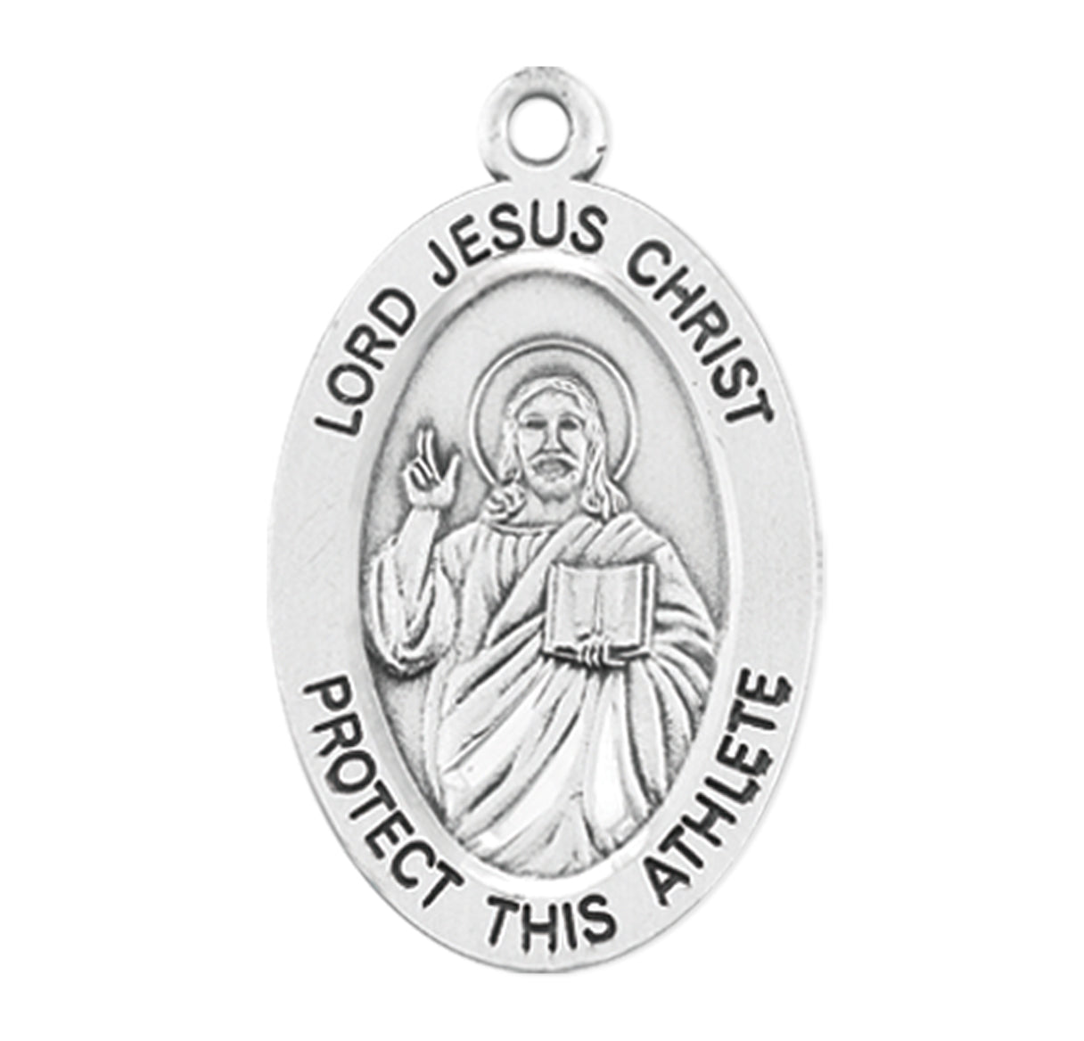 Sterling Silver Lord Jesus Protect This Athlete Medal Medal Pendant with Chain