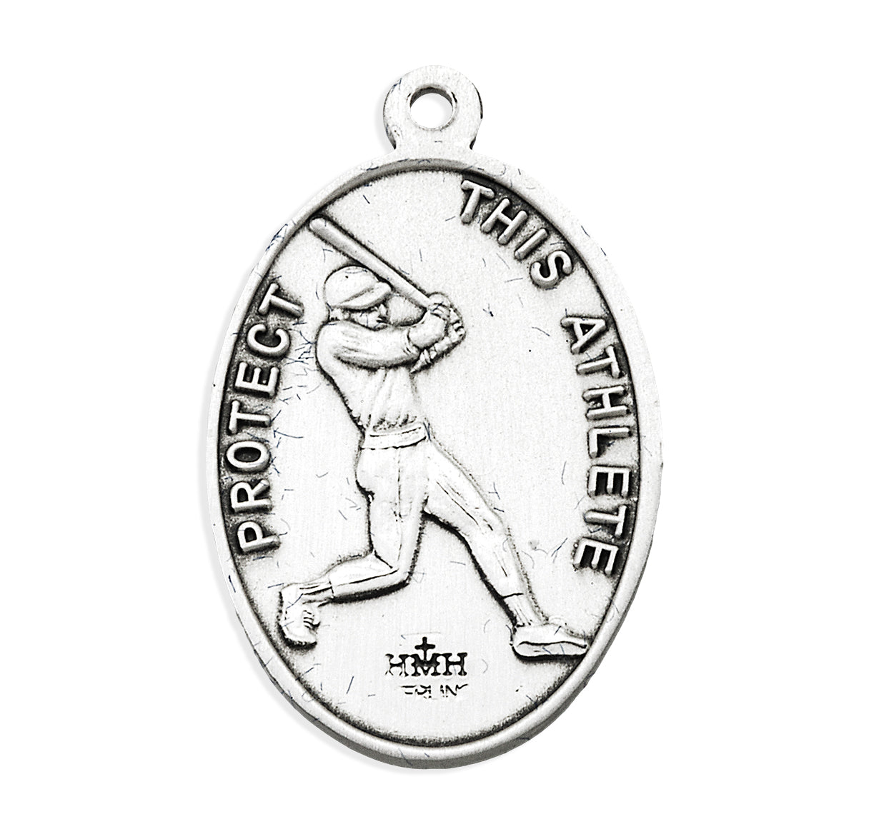 Saint Christopher Oval Sterling Silver Baseball Male Athlete Medal Pendant with Chain