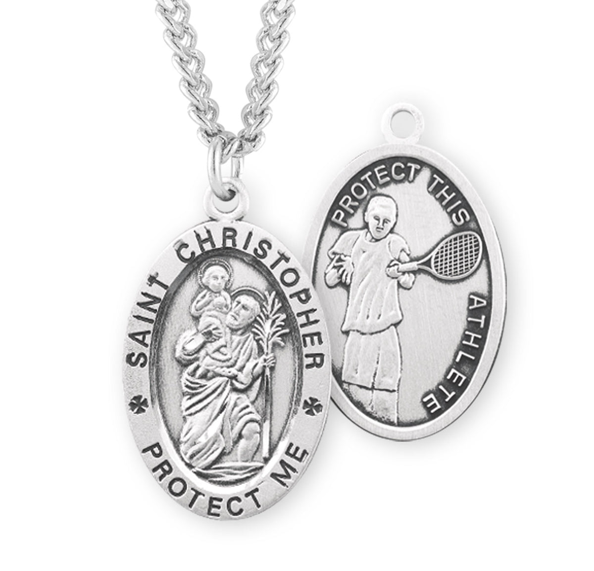 Saint Christopher Oval Sterling Silver Tennis Male Athlete Medal Penda