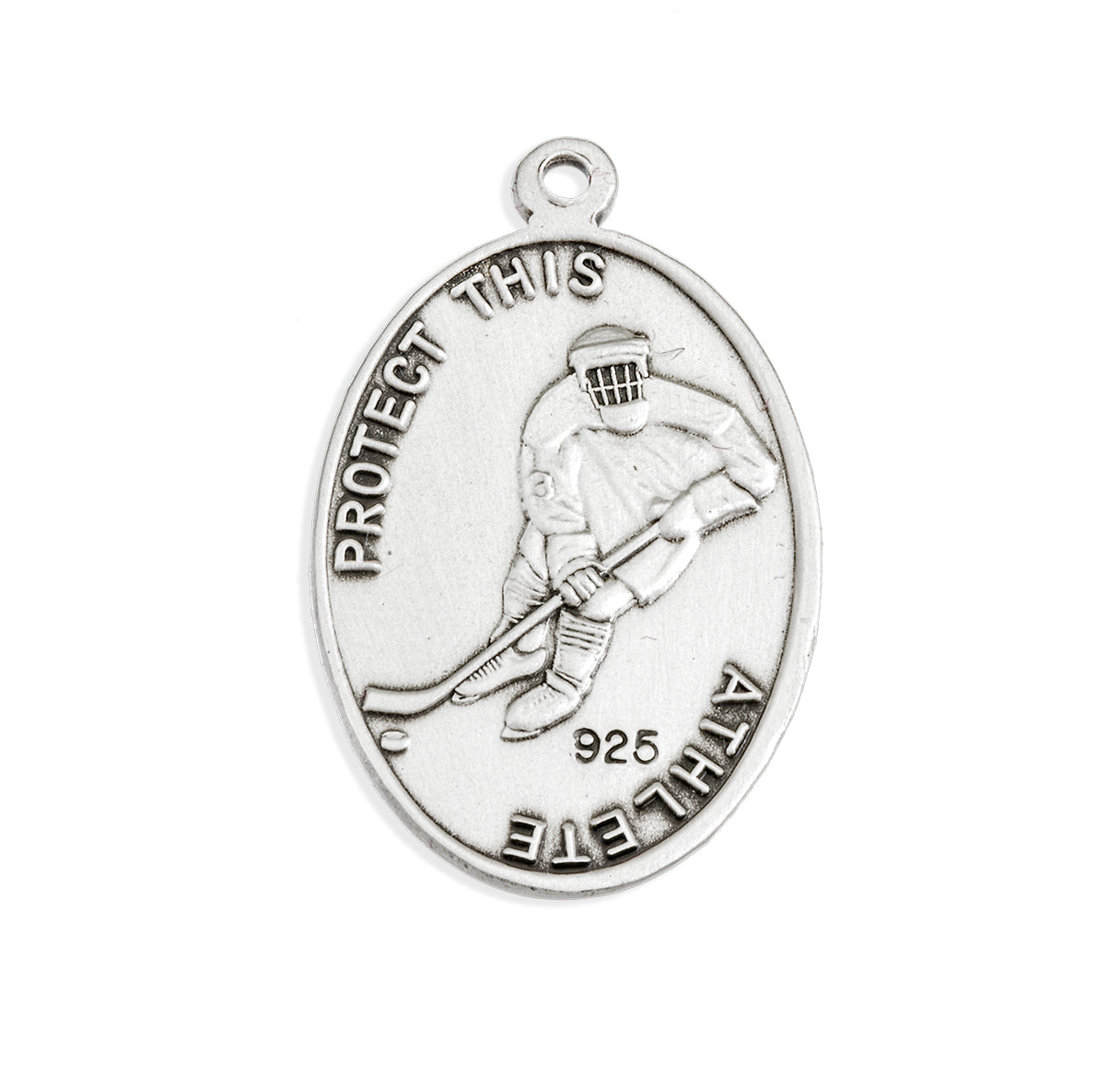 Saint Sebastian Oval Sterling Silver Hockey Male Athlete Medal Pendant with Chain