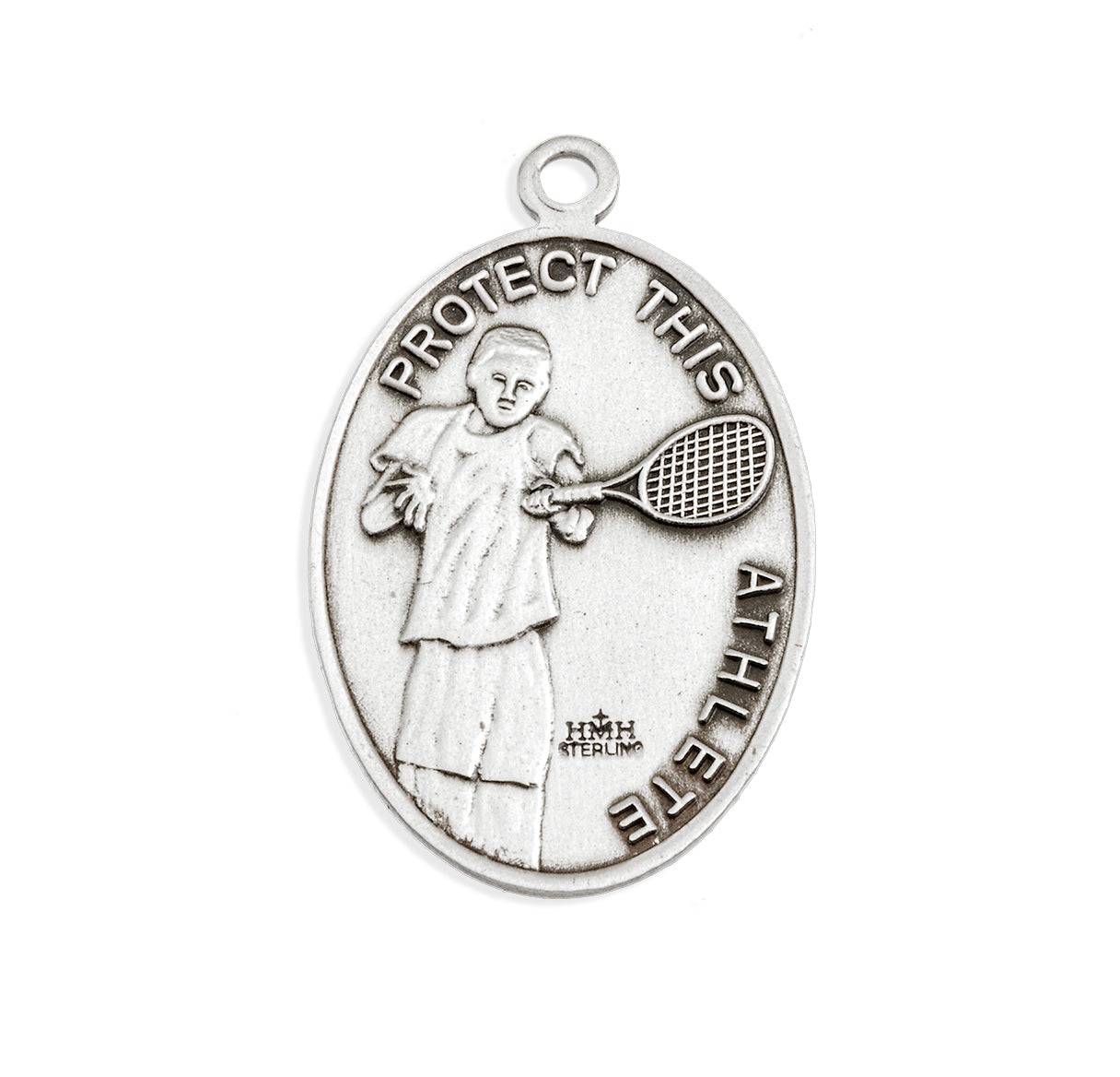 Saint Sebastian Oval Sterling Silver Tennis Male Athlete Medal Pendant with Chain