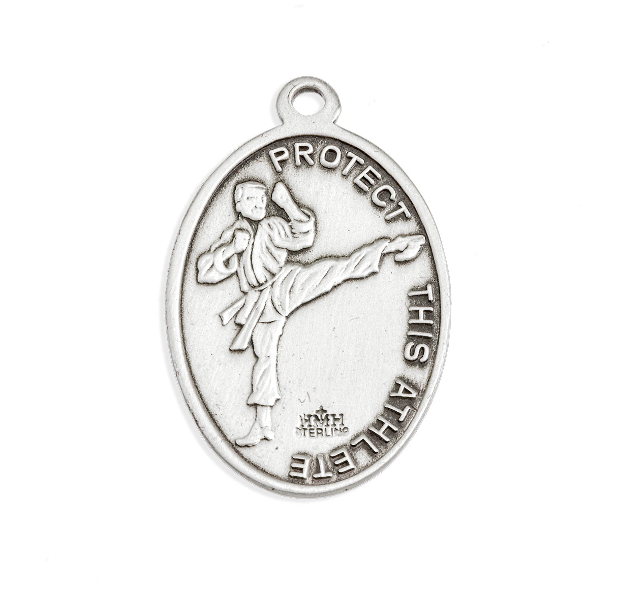 Saint Sebastian Oval Sterling Silver Martial Arts Male Athlete Medal Pendant with Chain