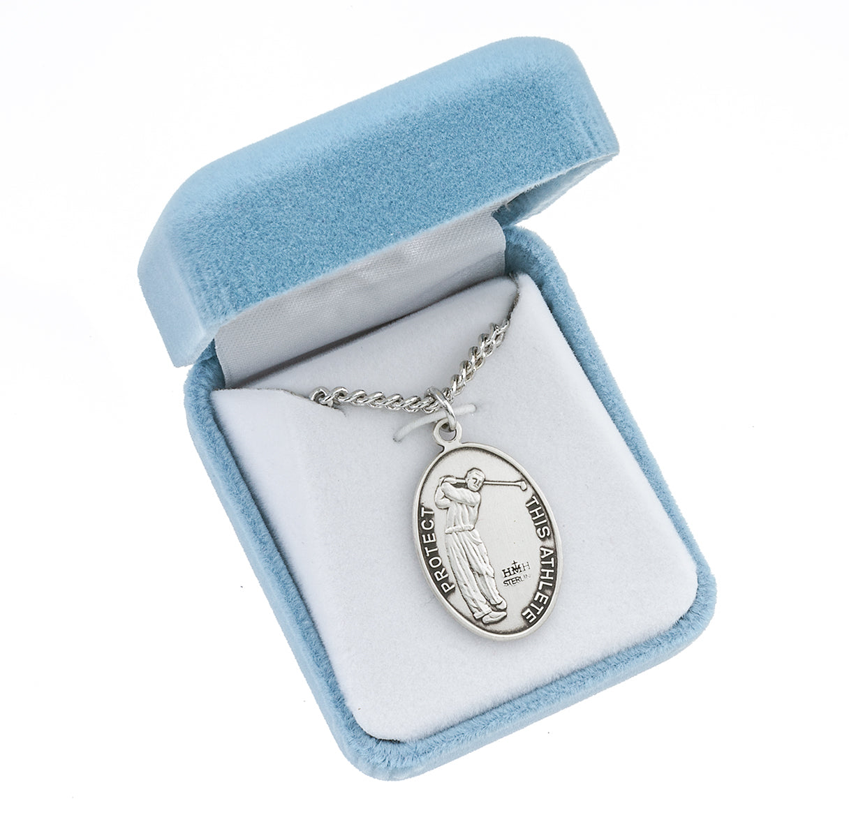 Lord Jesus Christ Oval Sterling Silver Golf Male Athlete Medal Pendant with Chain