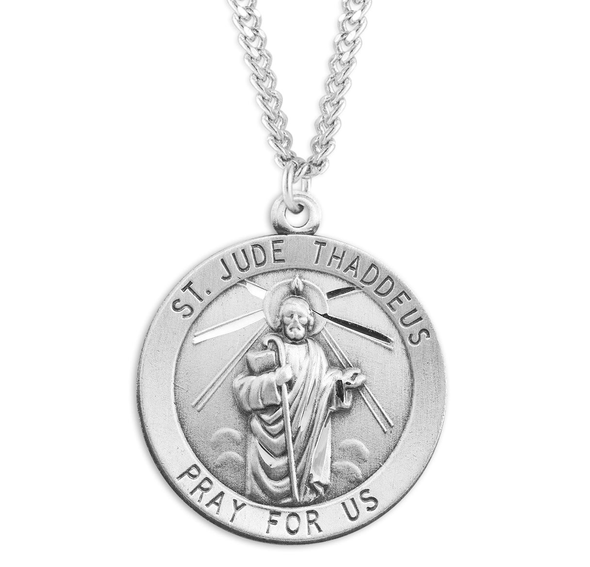 Saint Jude Round Sterling Silver Medal Pendant with Chain