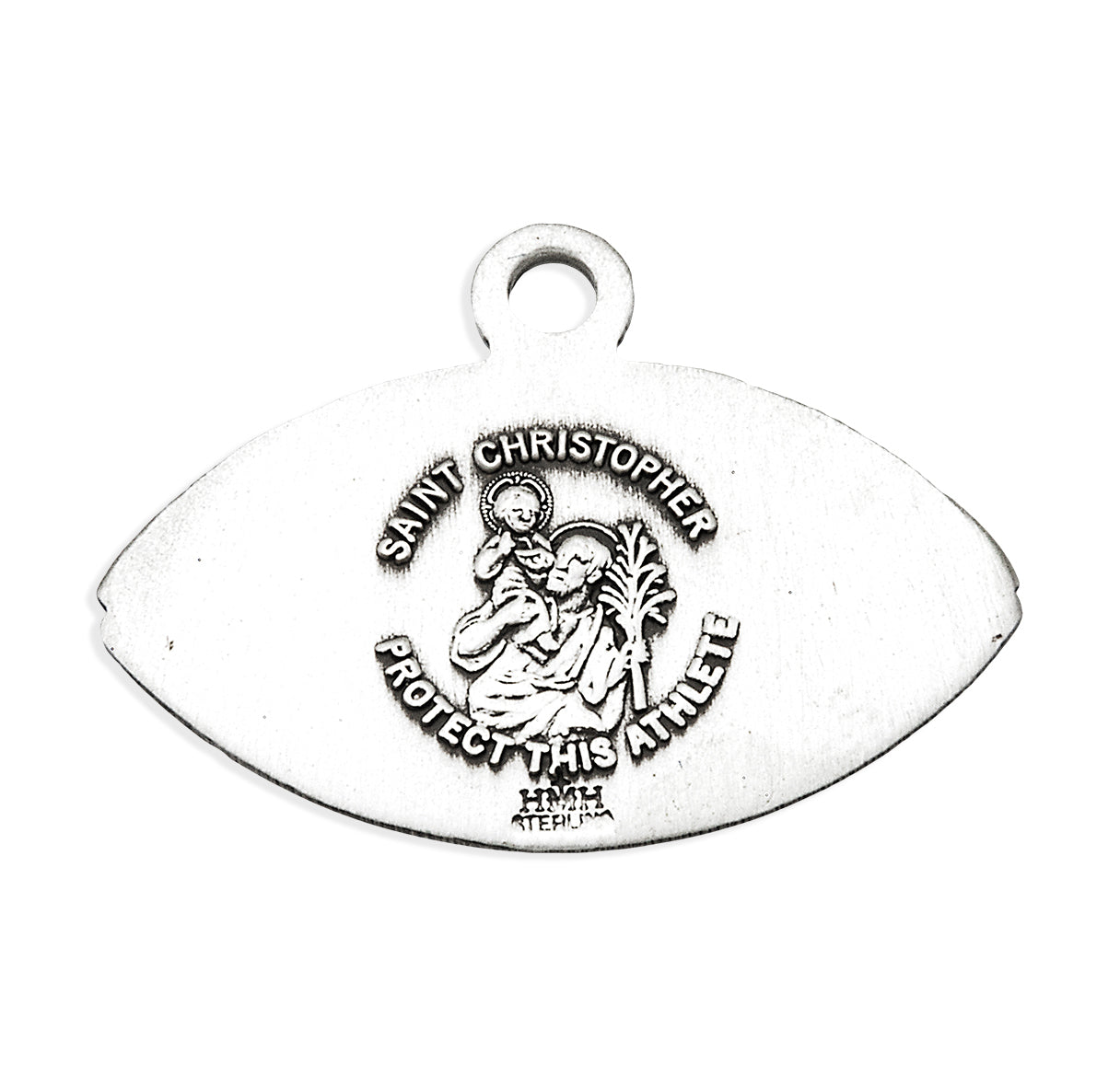 Saint Christopher Sterling Silver Football Athlete Medal Pendant with Chain