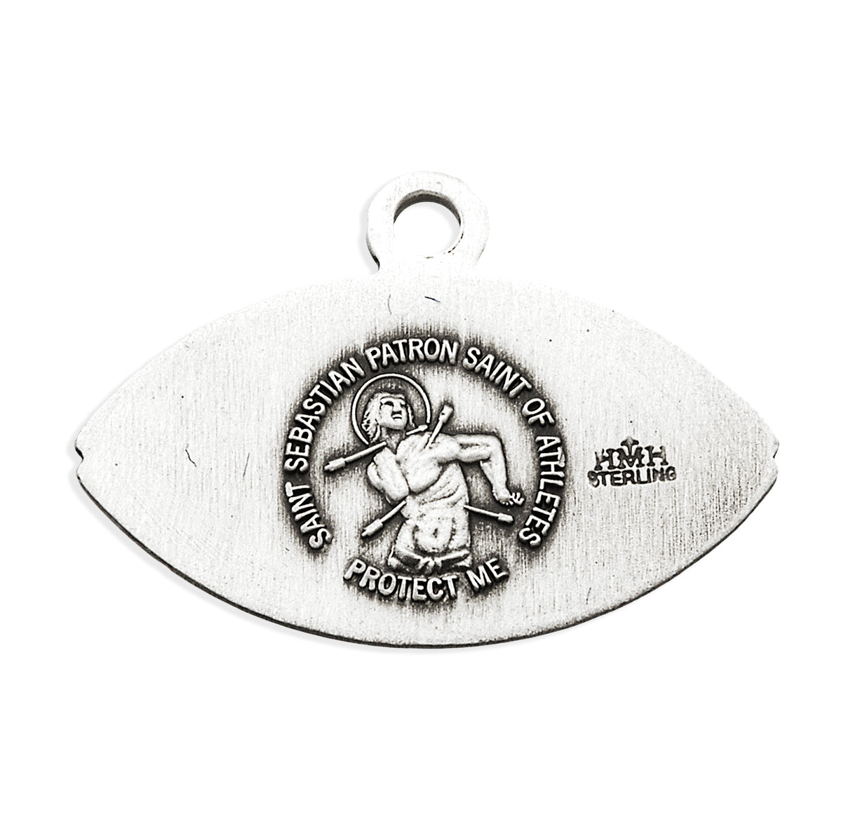 Saint Sebastian Sterling Silver Football Athlete Medal Pendant with Chain