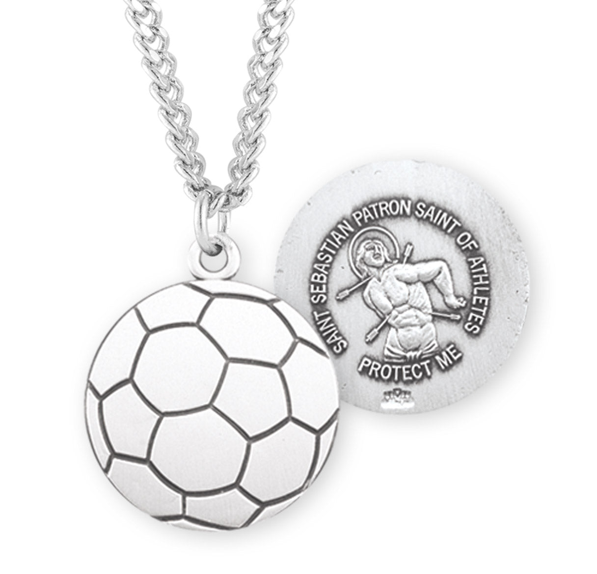 Saint Sebastian Sterling Silver Soccer Athlete Medal Pendant with Chain