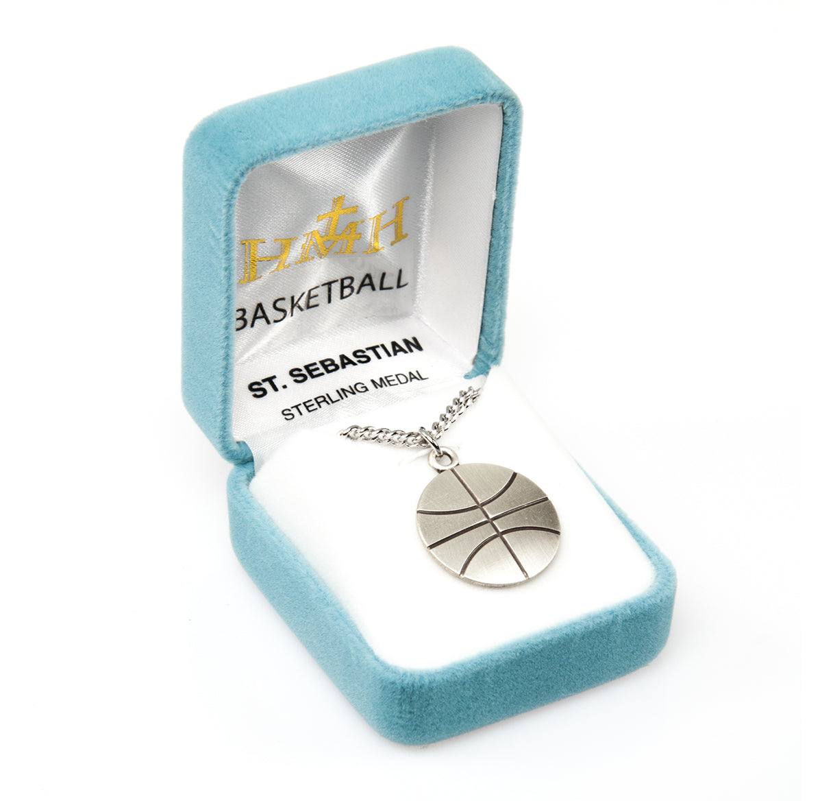 Saint Sebastian Sterling Silver Basketball Athlete Medal Pendant with Chain