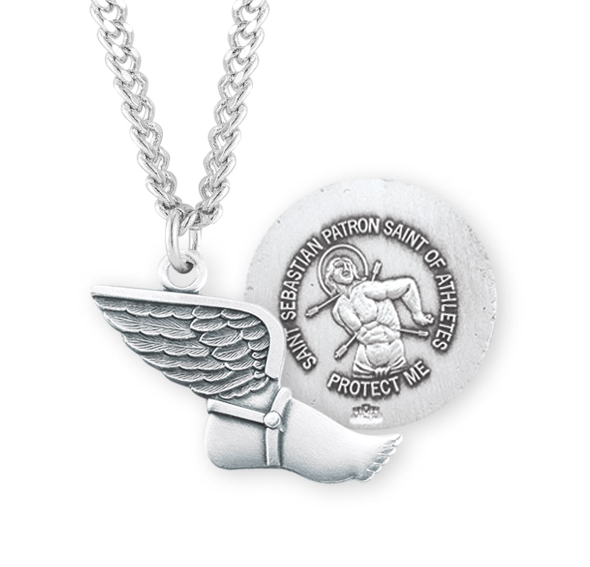 Saint Sebastian Sterling Silver Track Athlete Medal Pendant with Chain