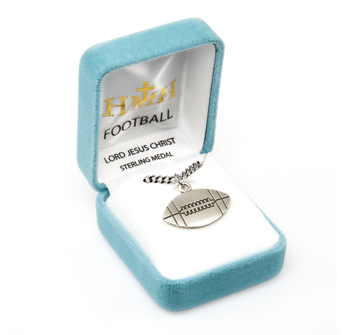 Lord Jesus Christ Sterling Silver Football Athlete Medal Pendant with Chain