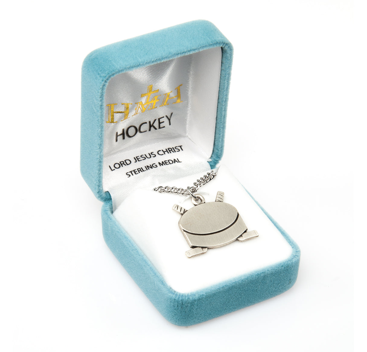 Lord Jesus Christ Sterling Silver Hockey Athlete Medal Pendant with Chain