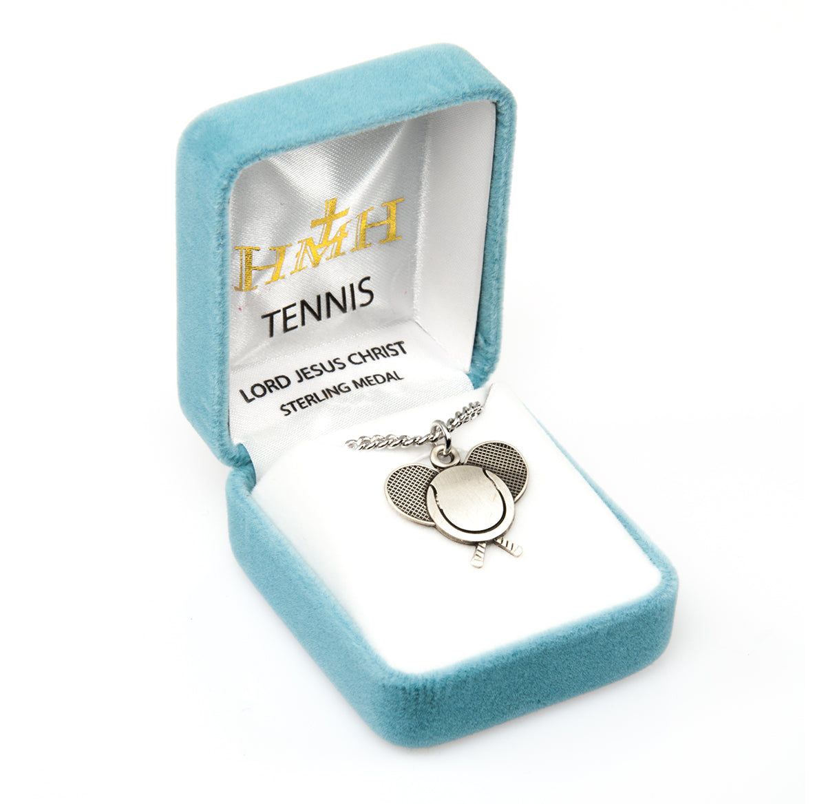Lord Jesus Christ Sterling Silver Tennis Athlete Medal Pendant with Chain
