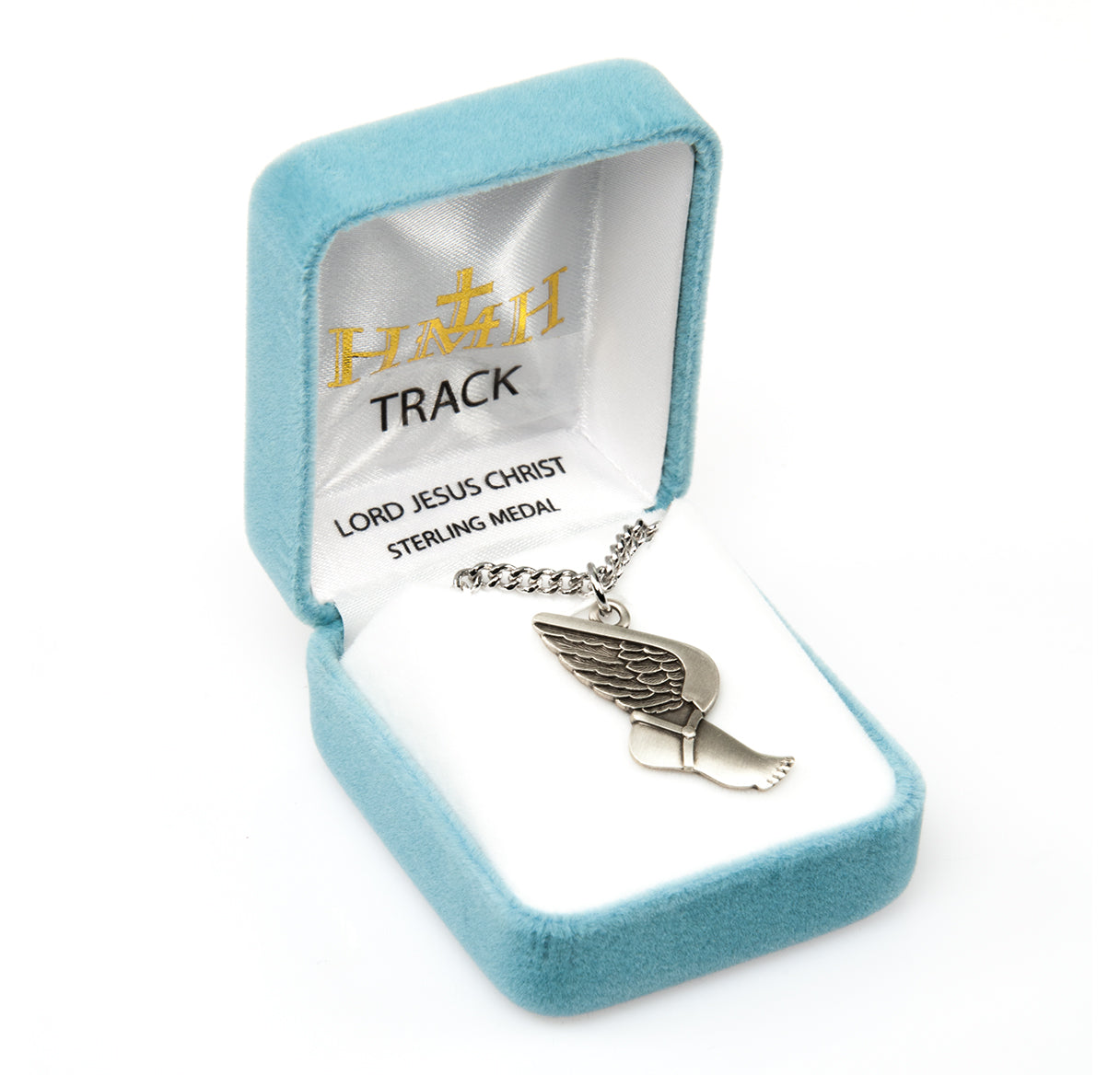 Lord Jesus Christ Sterling Silver Track Athlete Medal Pendant with Chain