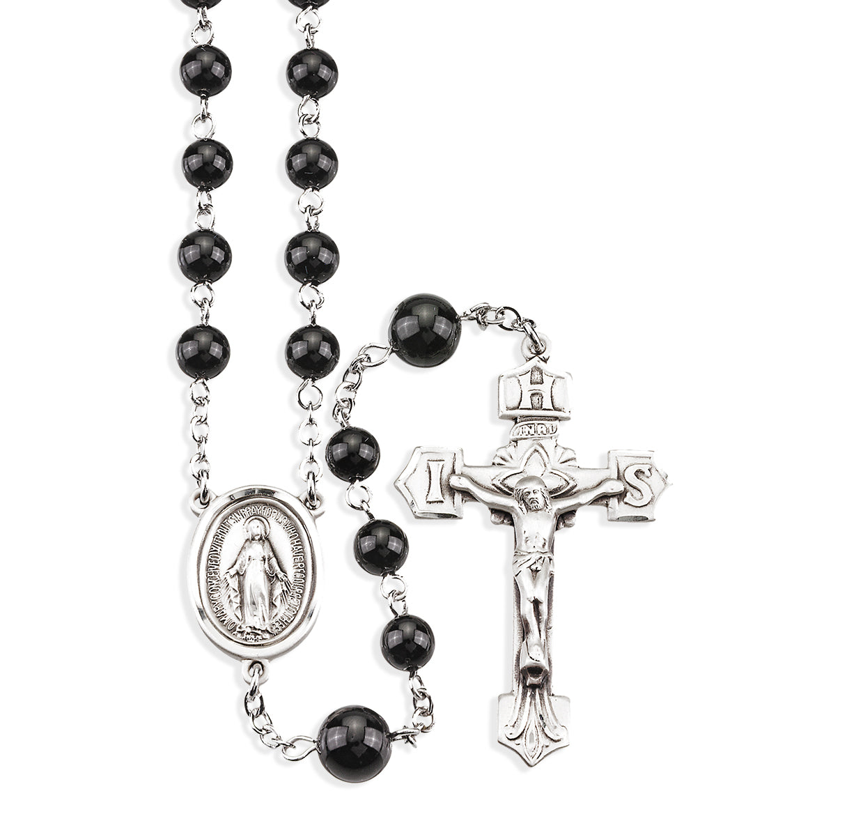 Genuine Onyx Sterling Silver Rosary | .925 Silver