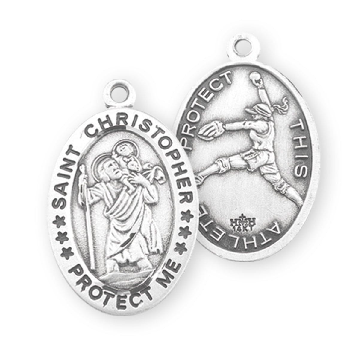 Saint Christopher Oval Sterling Silver Female Softball Athlete Medal Pendant with Chain