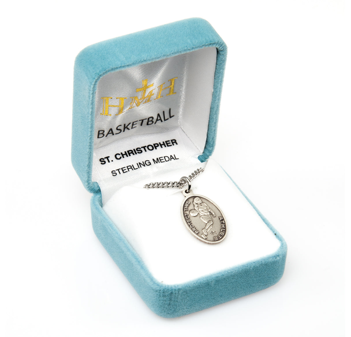 Saint Christopher Oval Sterling Silver Female Basketball Athlete Medal Pendant with Chain