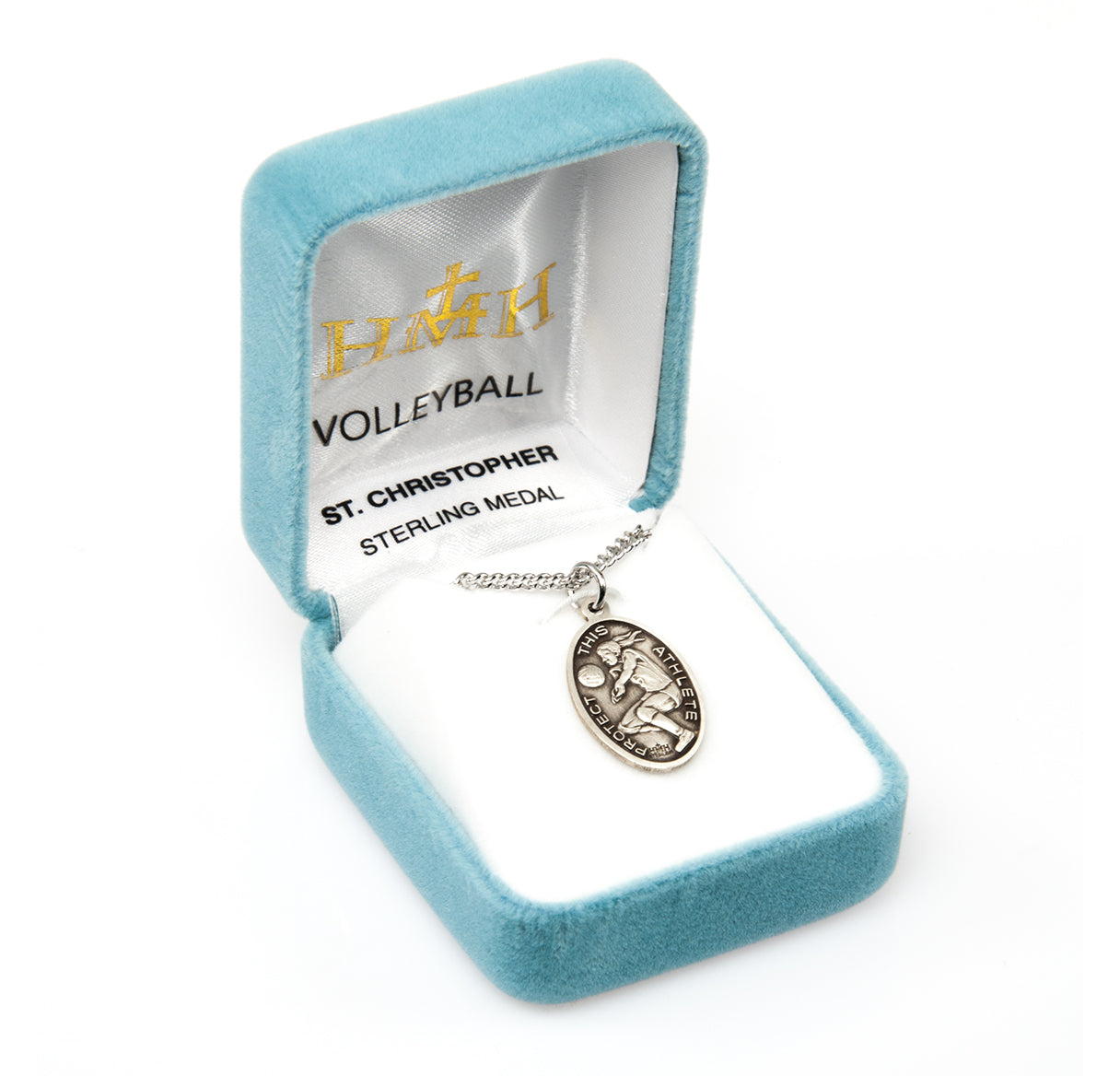 Saint Christopher Oval Sterling Silver Female Volleyball Athlete Medal Pendant with Chain