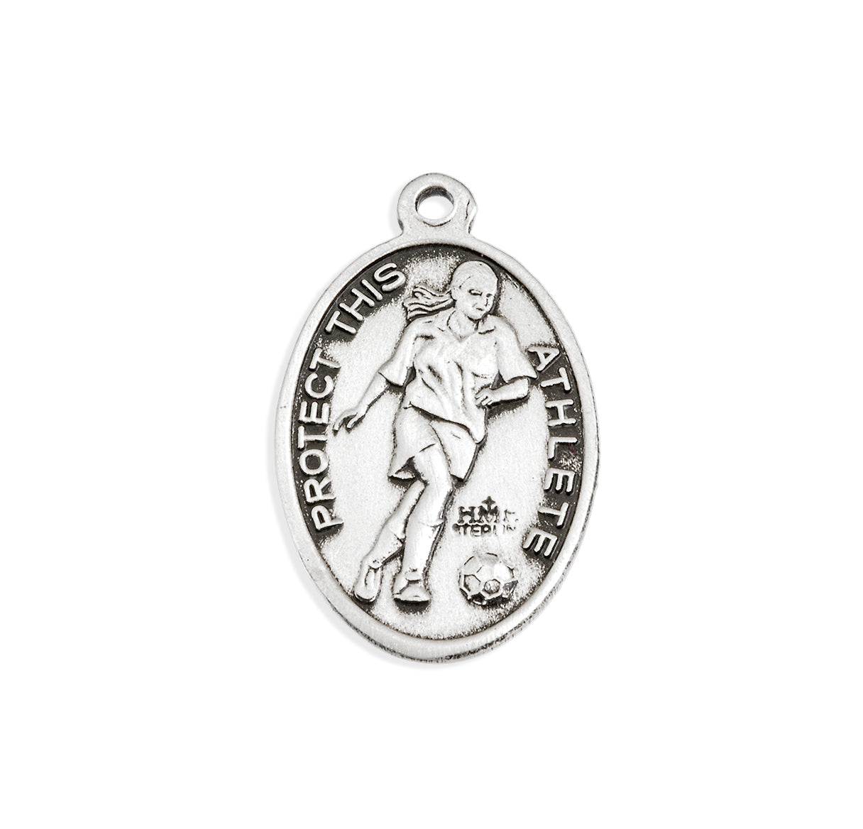 Saint Sebastian Oval Sterling Silver Female Soccer Athlete Medal Pendant with Chain