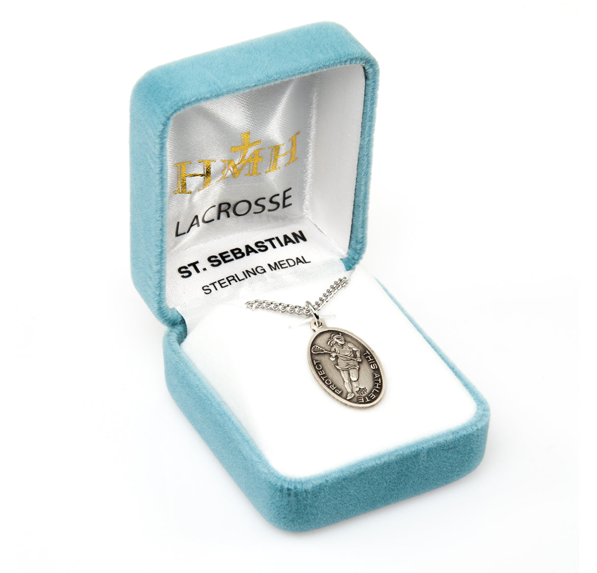 Saint Sebastian Oval Sterling Silver Female Swimming Athlete Medal Pendant with Chain