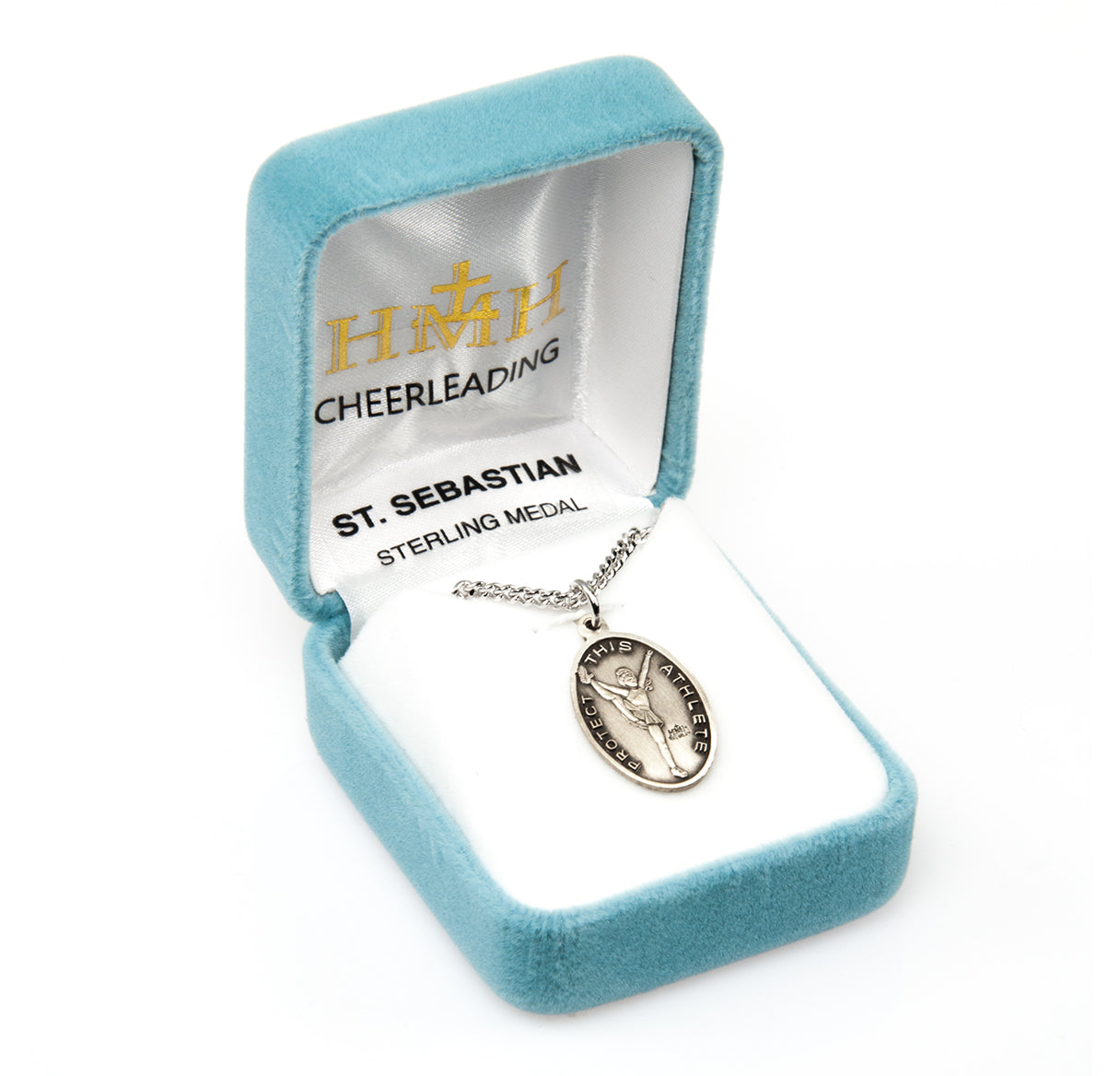 Saint Sebastian Oval Sterling Silver Female Cheer Athlete Medal Pendant with Chain