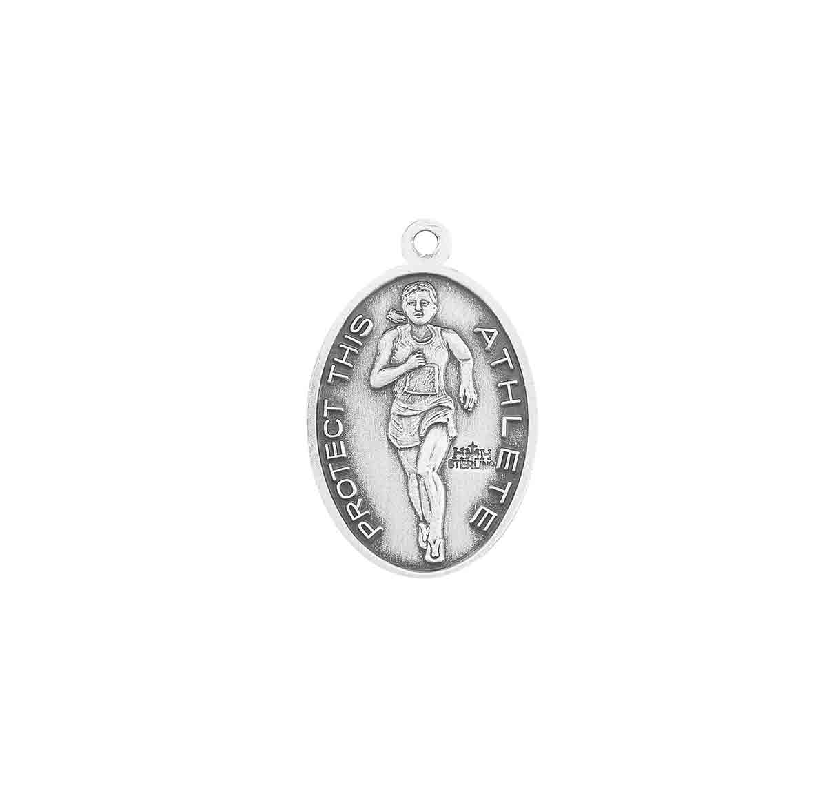 Lord Jesus Christ Oval Sterling Silver Female Track Athlete Medal Pendant with Chain