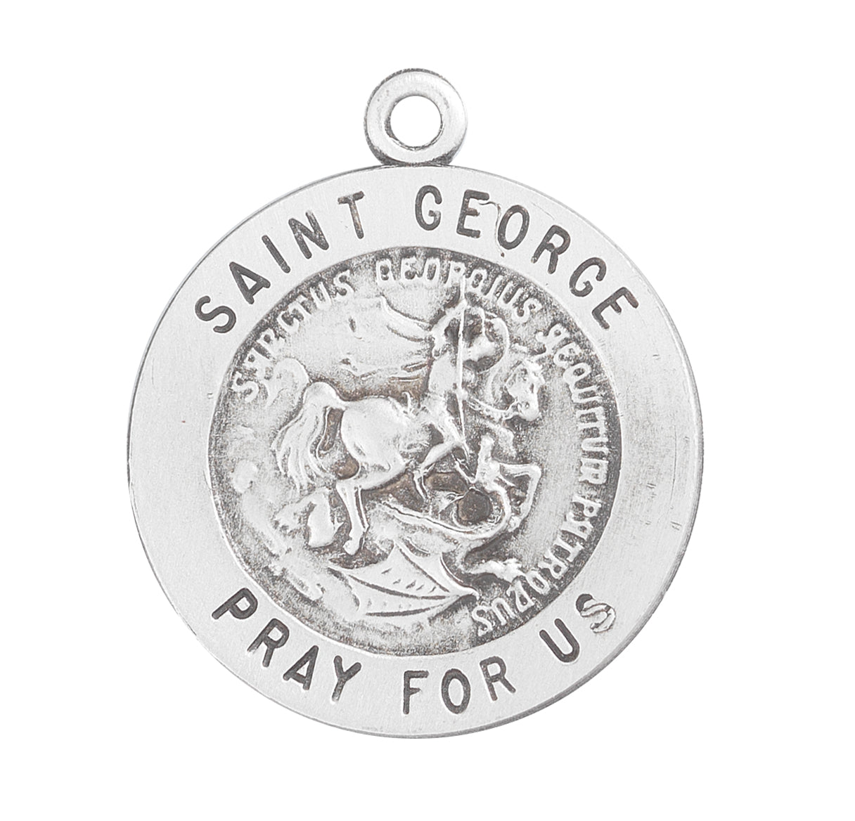 Patron Saint George Round Sterling Silver Medal Pendant with Chain