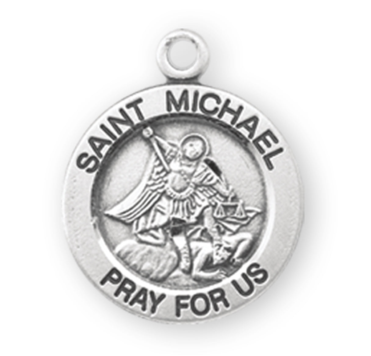 Patron Saint Michael Round Sterling Silver Medal Pendant with Chain