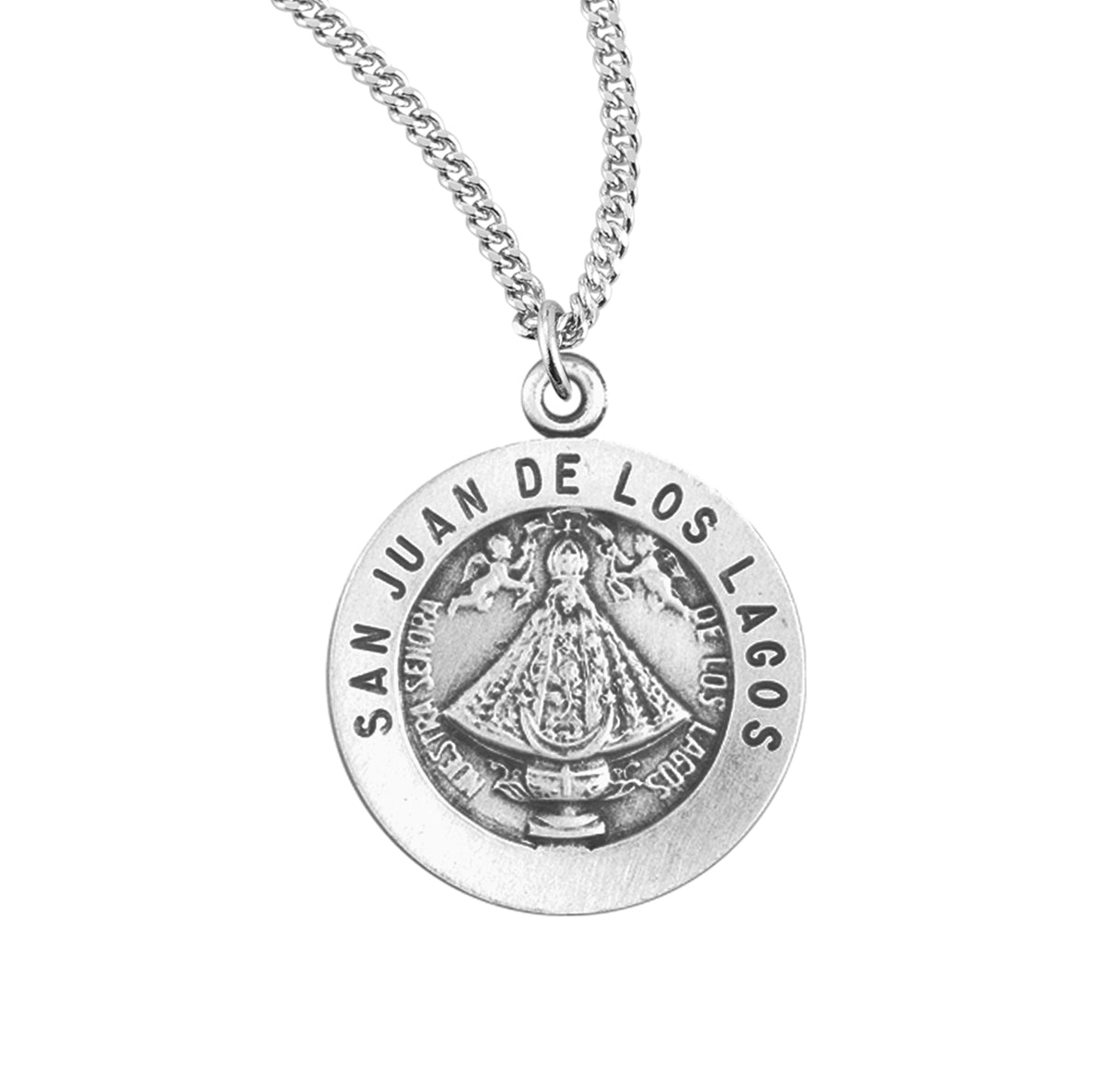 Virgin De San Juan Round Sterling Silver Medal Pendant with Chain