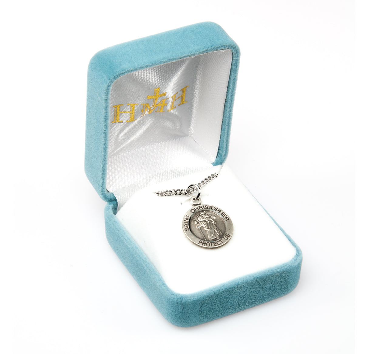 Patron Saint Christopher Round Sterling Silver Medal Pendant with Chain